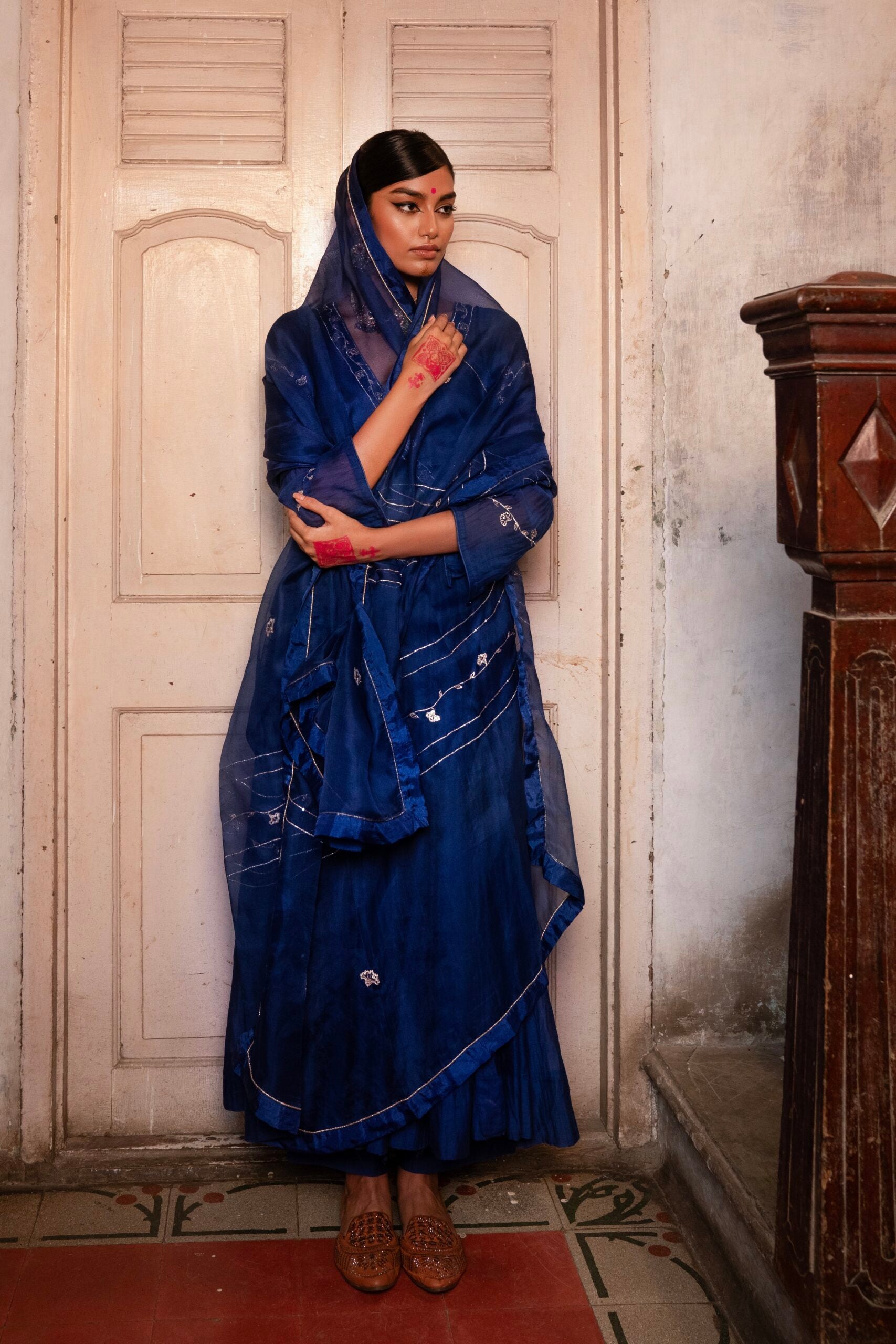 Lehariya Angarkha set - Mayur "Neela"