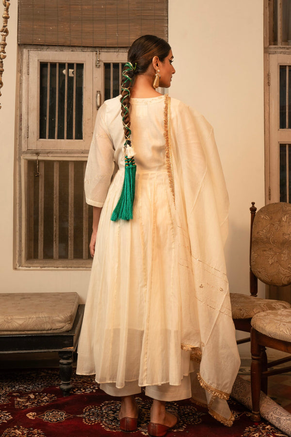 Lehariya Angarkha set - Ivory White