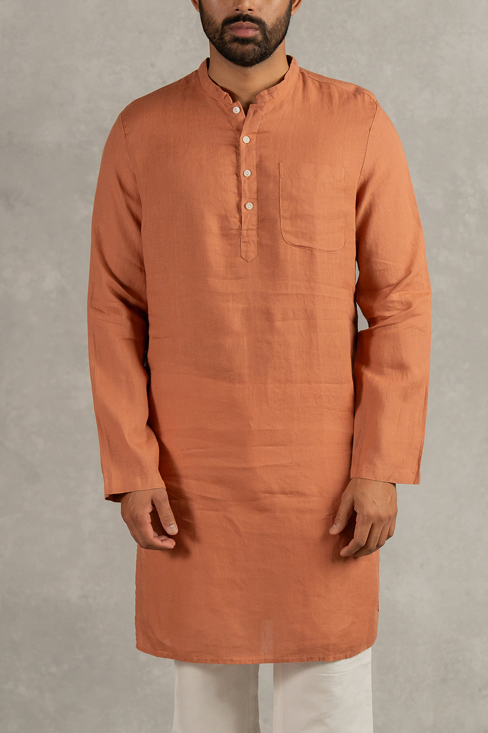 Linen Men Kurta – Sand Brown