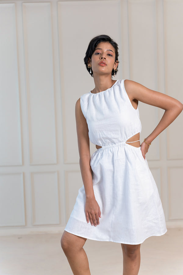 HARLOW LINEN DRESS - White