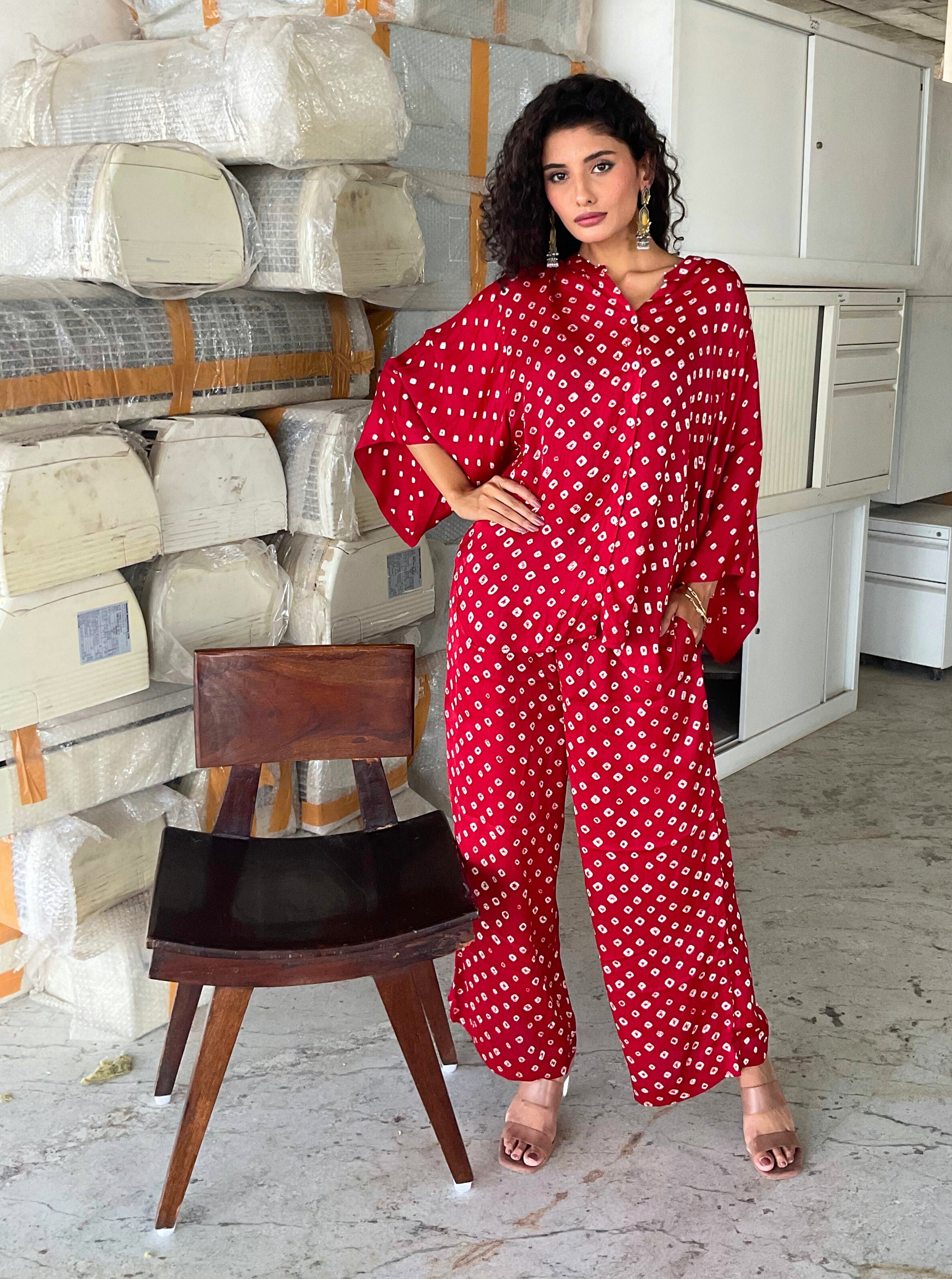 Red bandhani Shirt & pant set