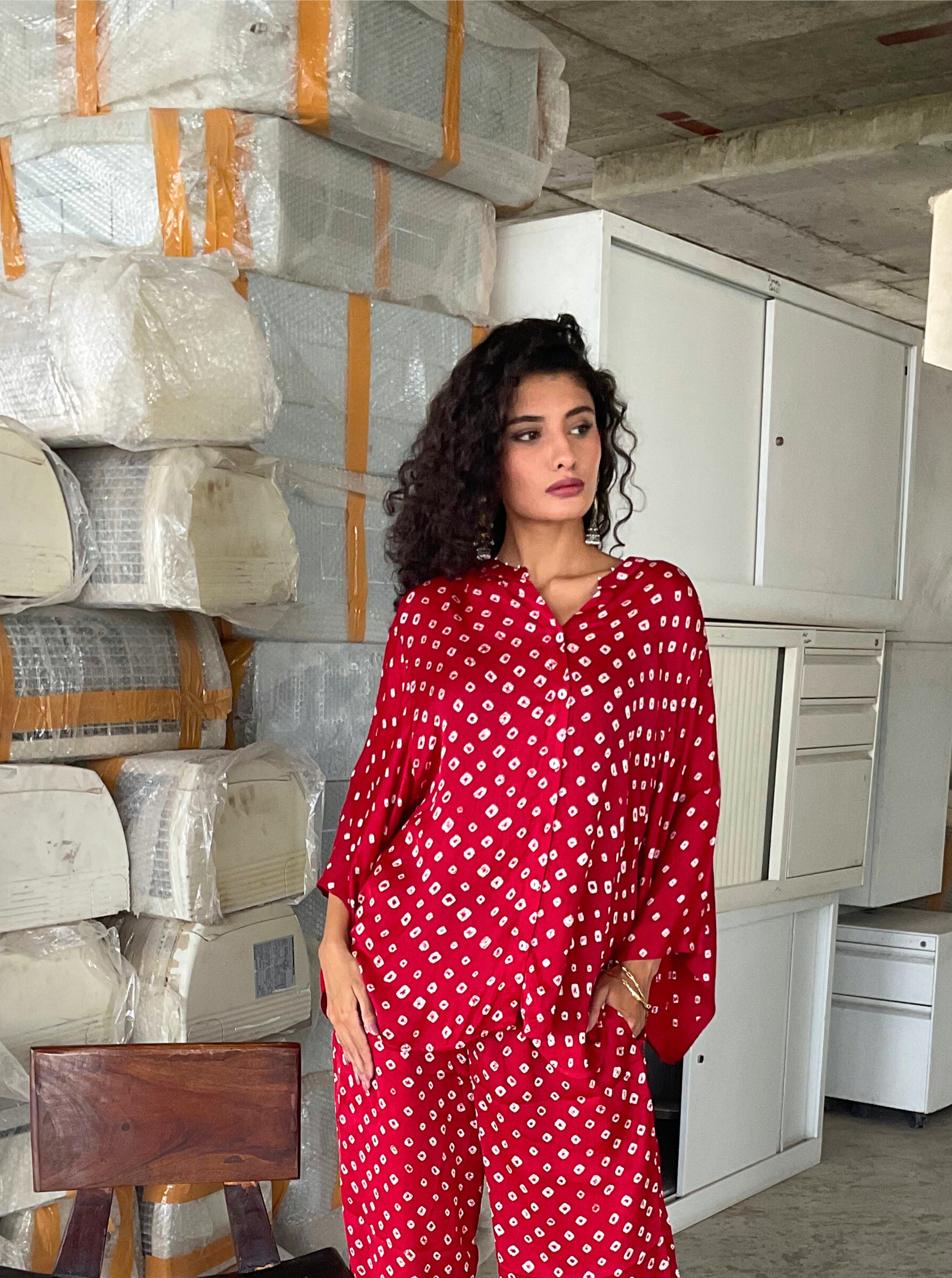 Red bandhani Shirt & pant set