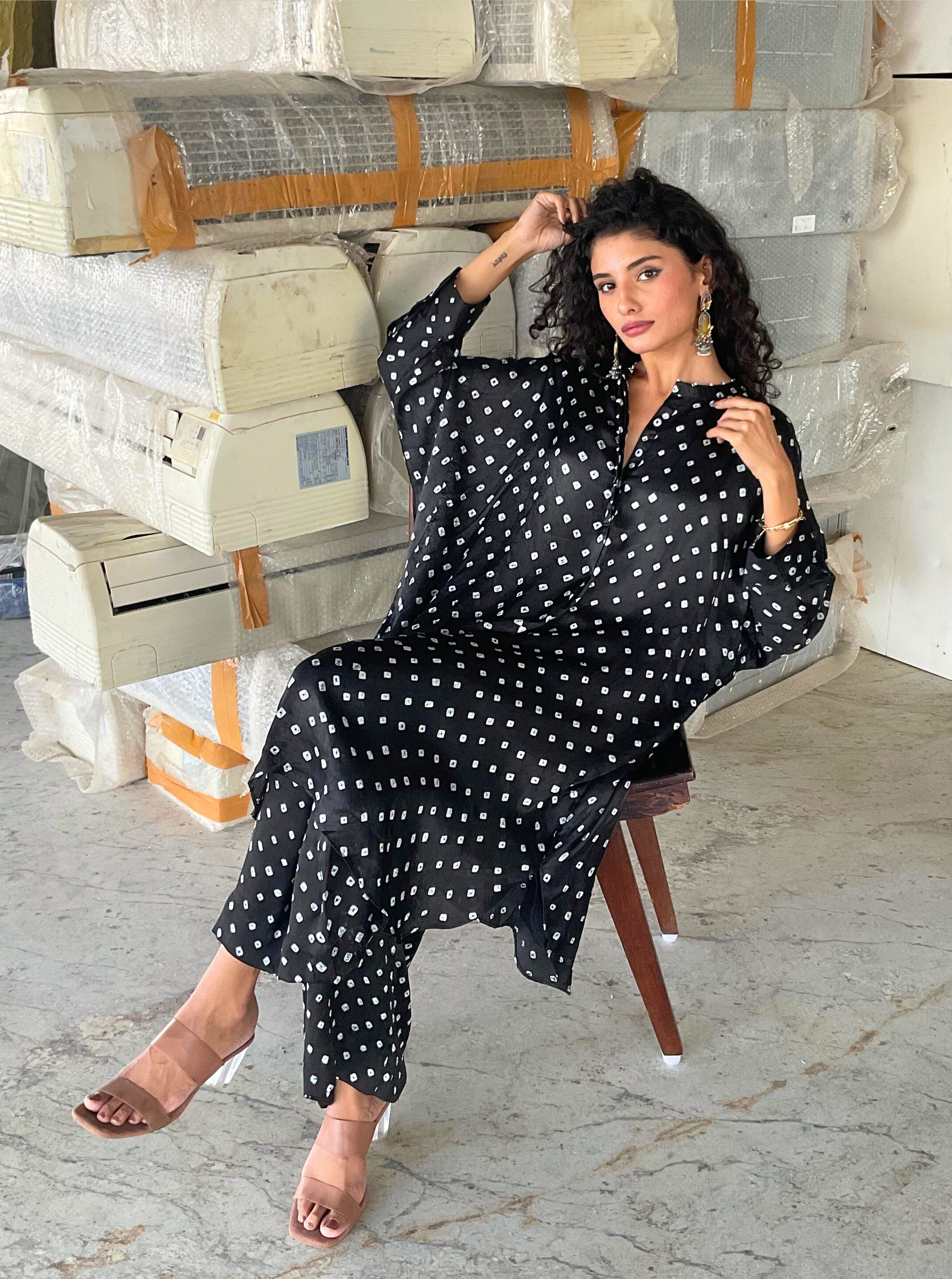 Black Bandhani Kurta Set