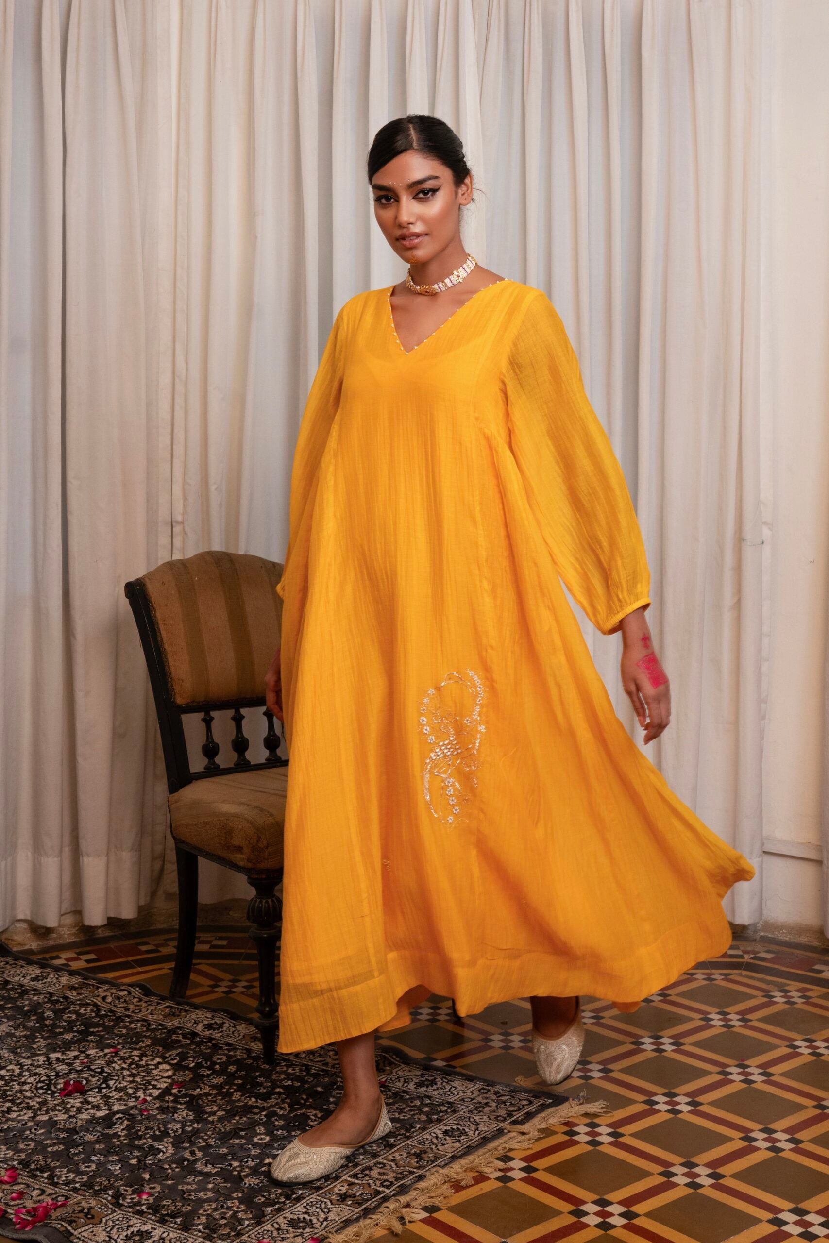 "Saaras" Dress- kesariya peela