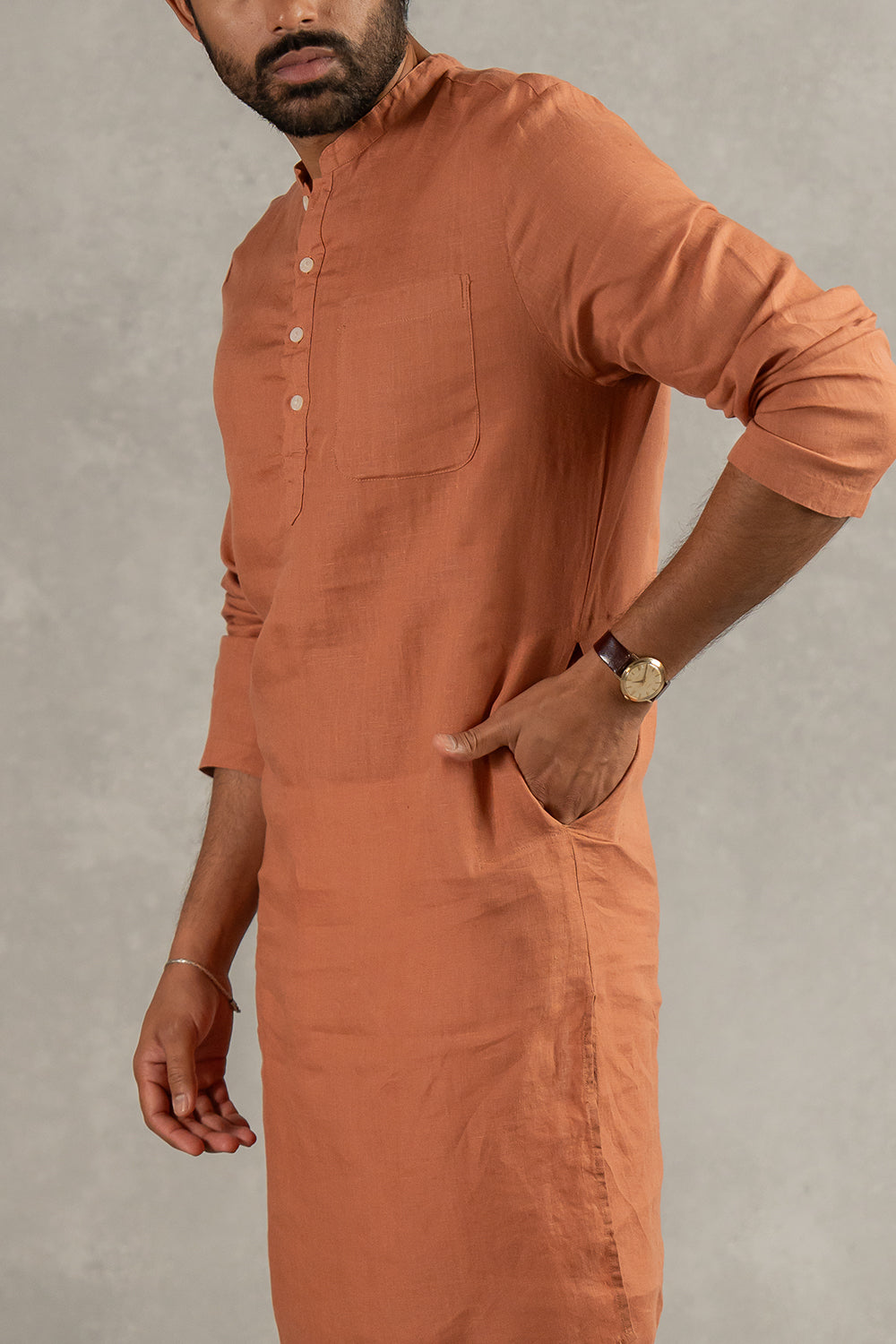 Linen Men Kurta – Sand Brown