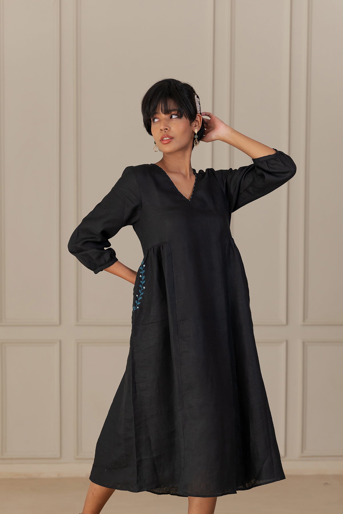Nova Linen Dress - Black