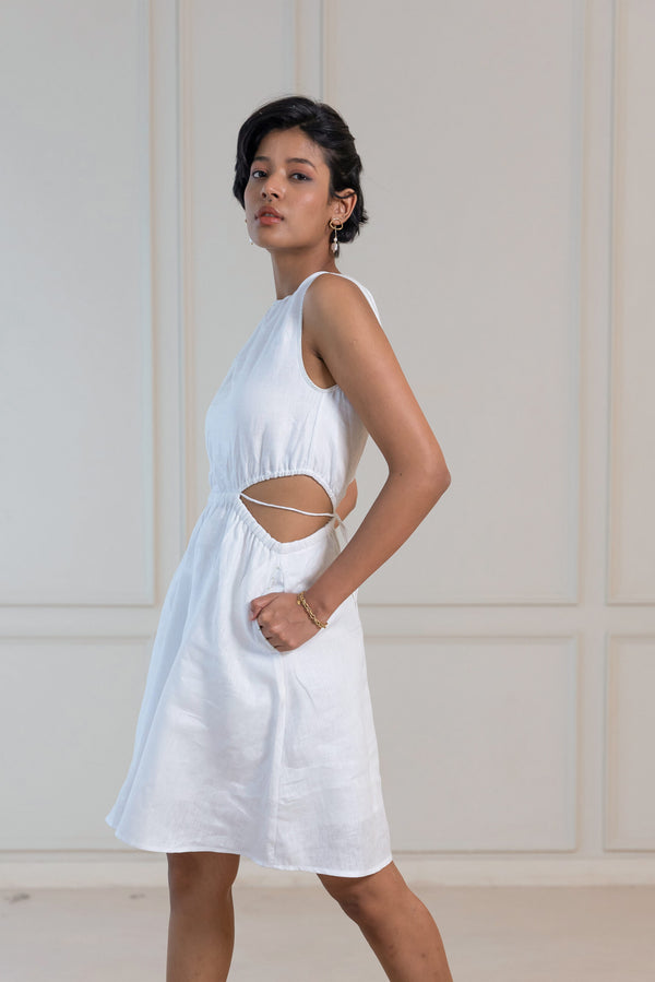 HARLOW LINEN DRESS - White