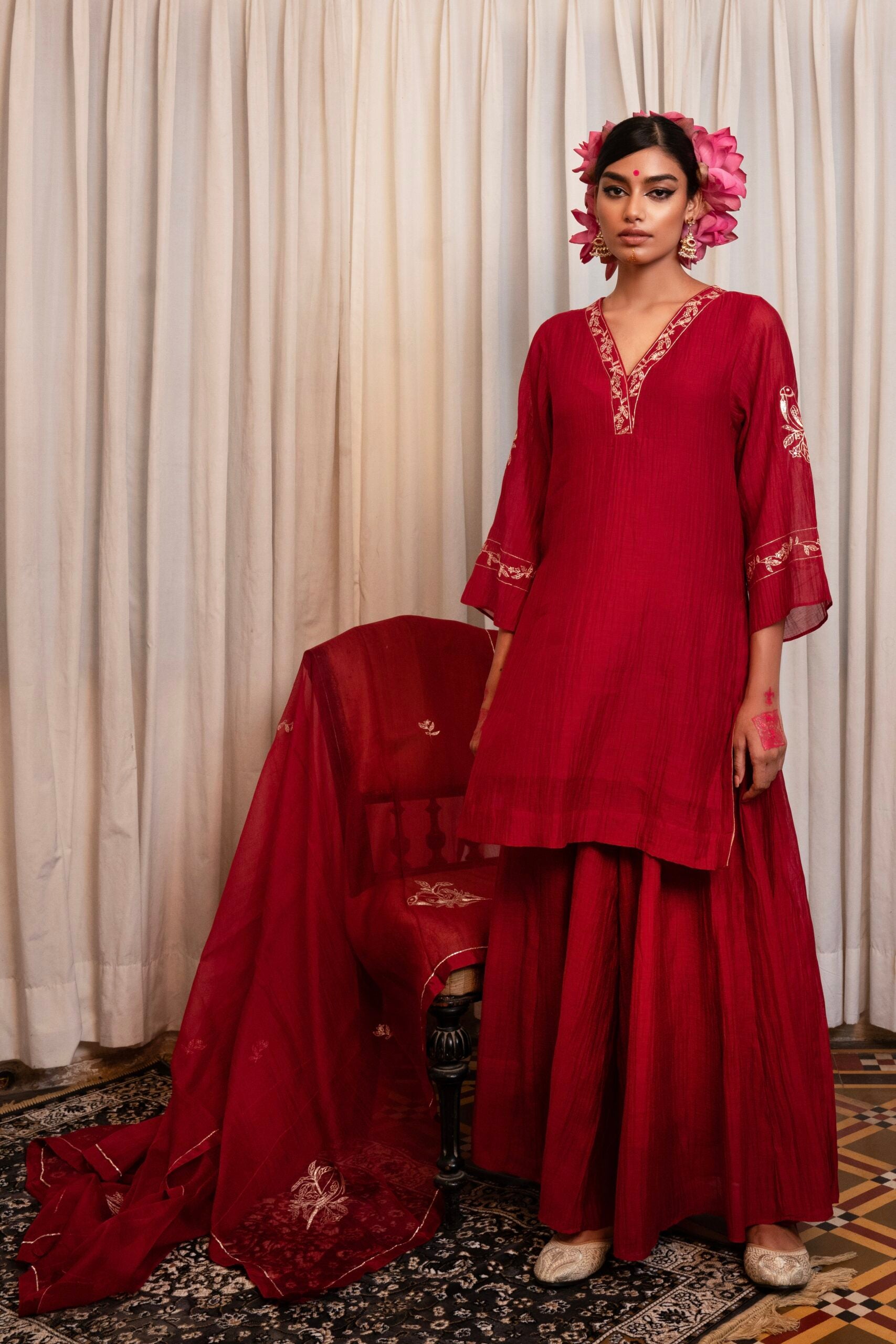 Hiraman Sharara Kurta set - sindhoori "laal"