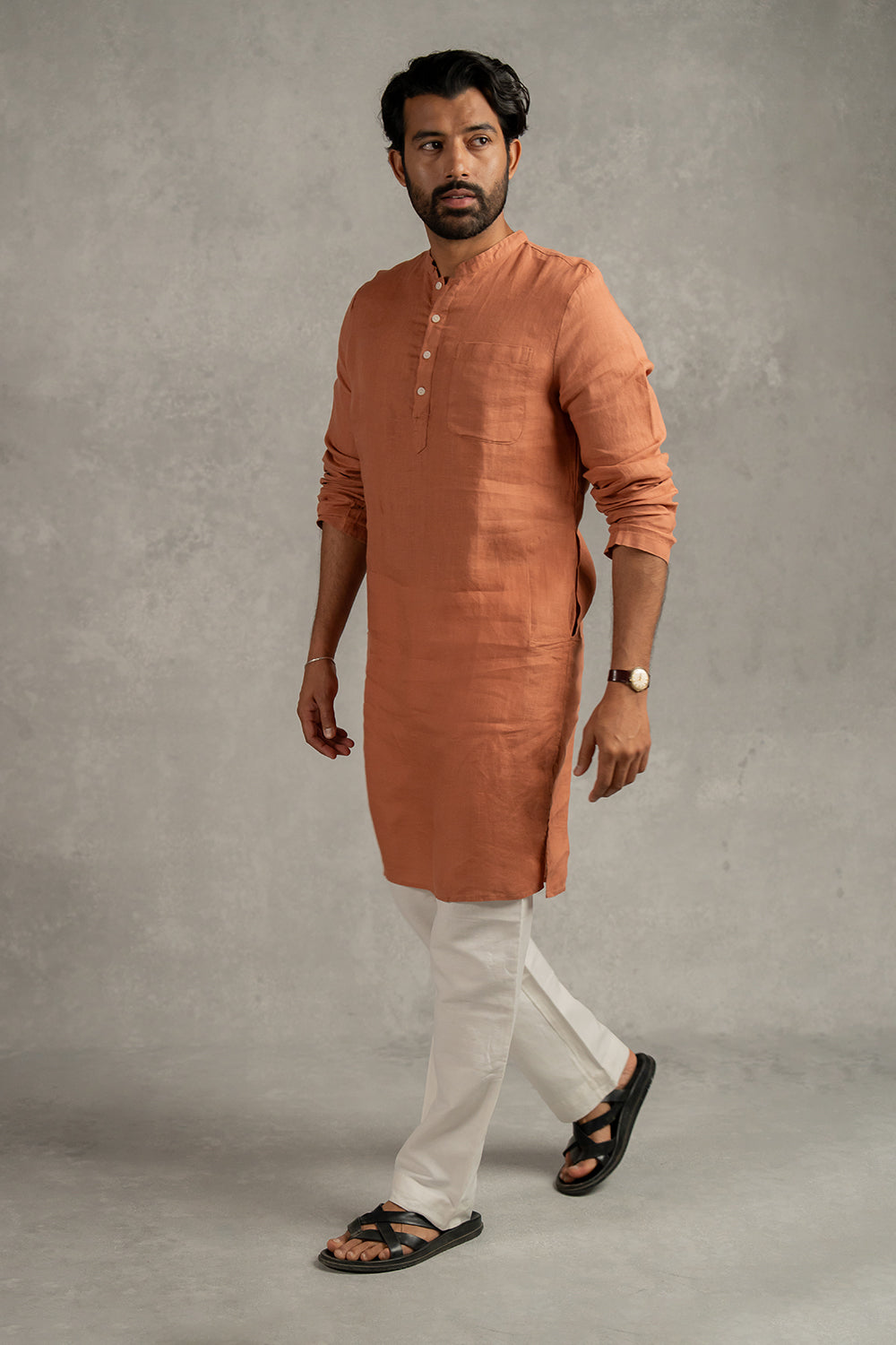 Linen Men Kurta – Sand Brown