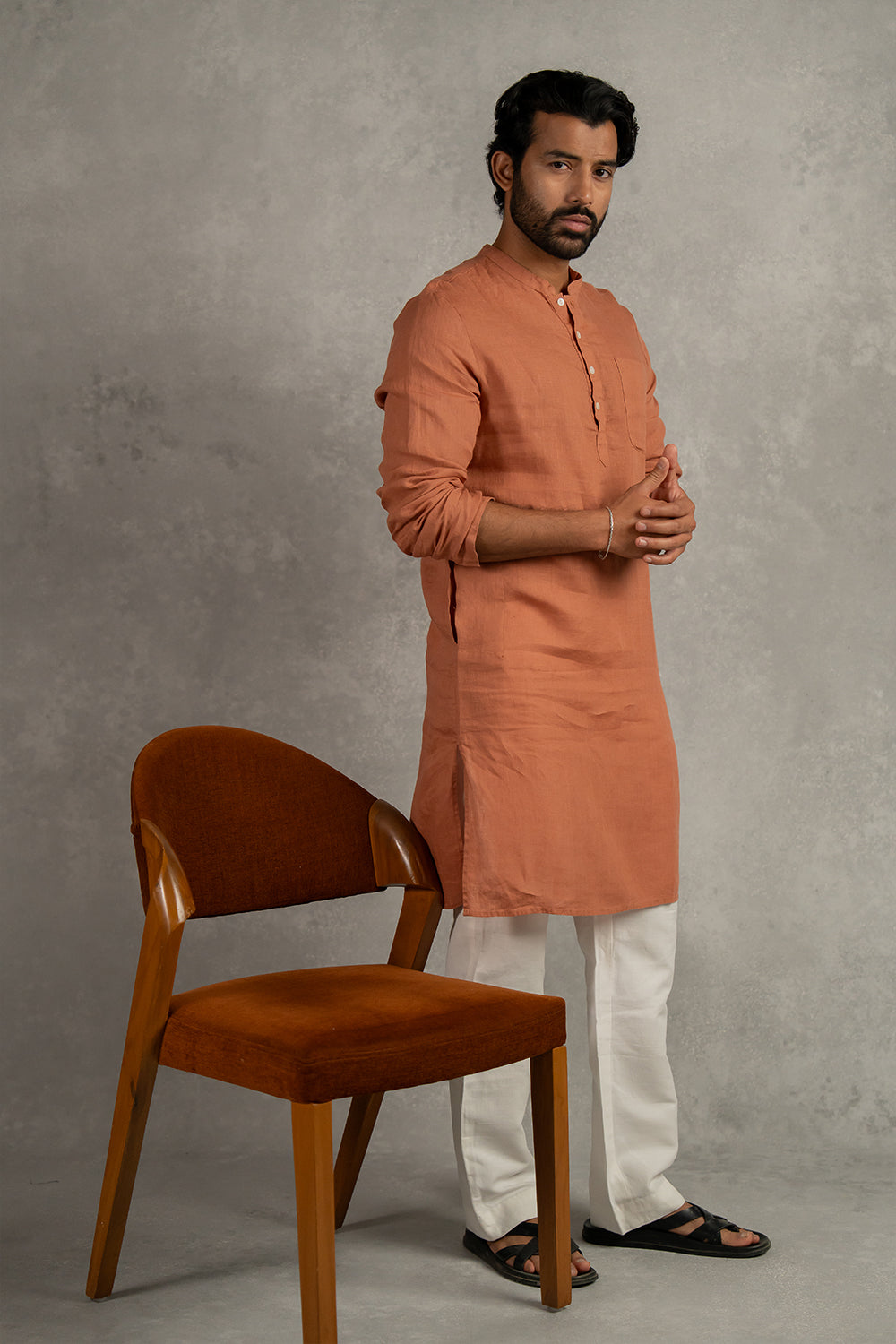 Linen Men Kurta – Sand Brown