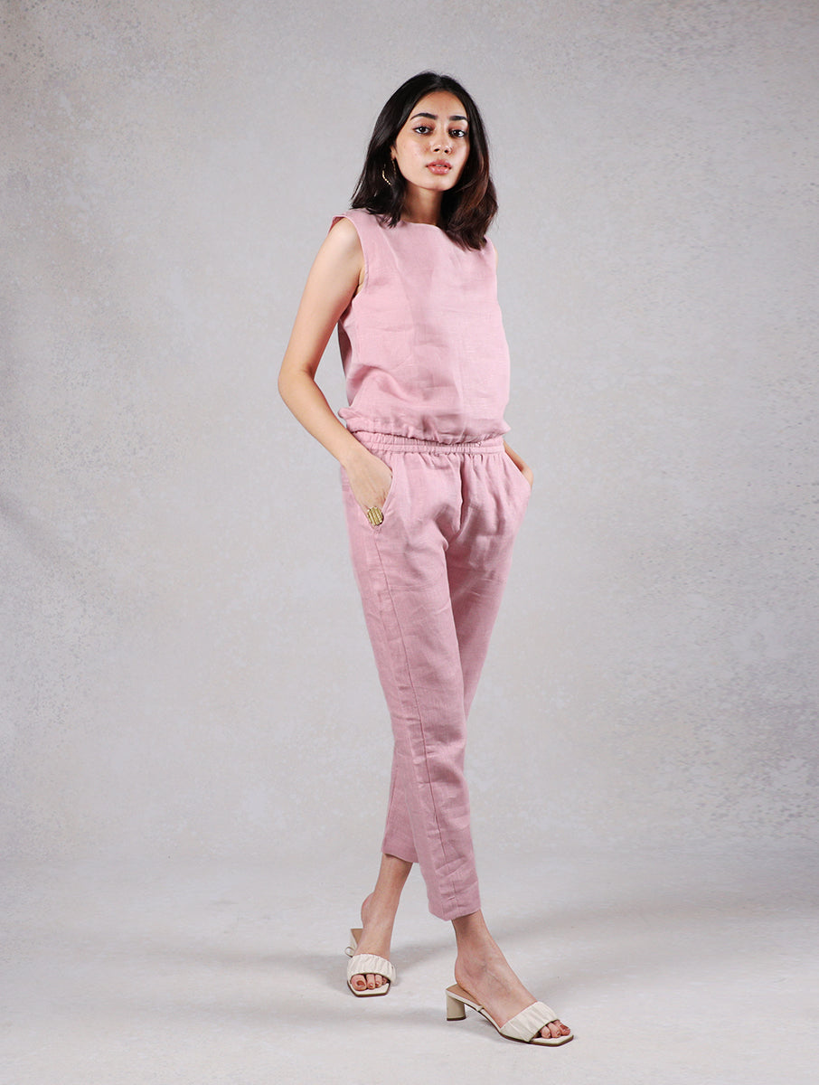 Maya Linen Narrow Pants - Mauve Pink