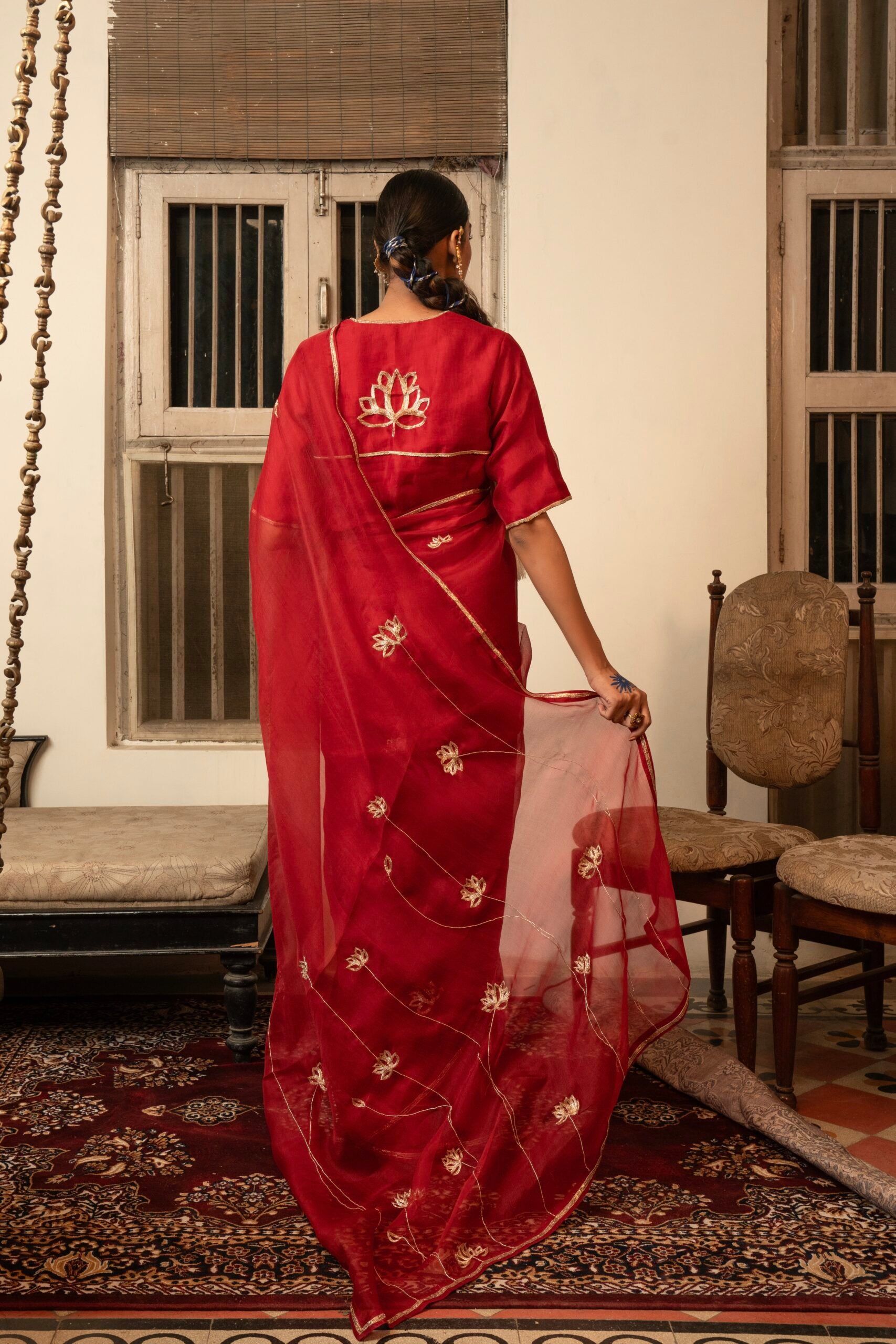 Swarn Kamal Saree - sindhoori laal
