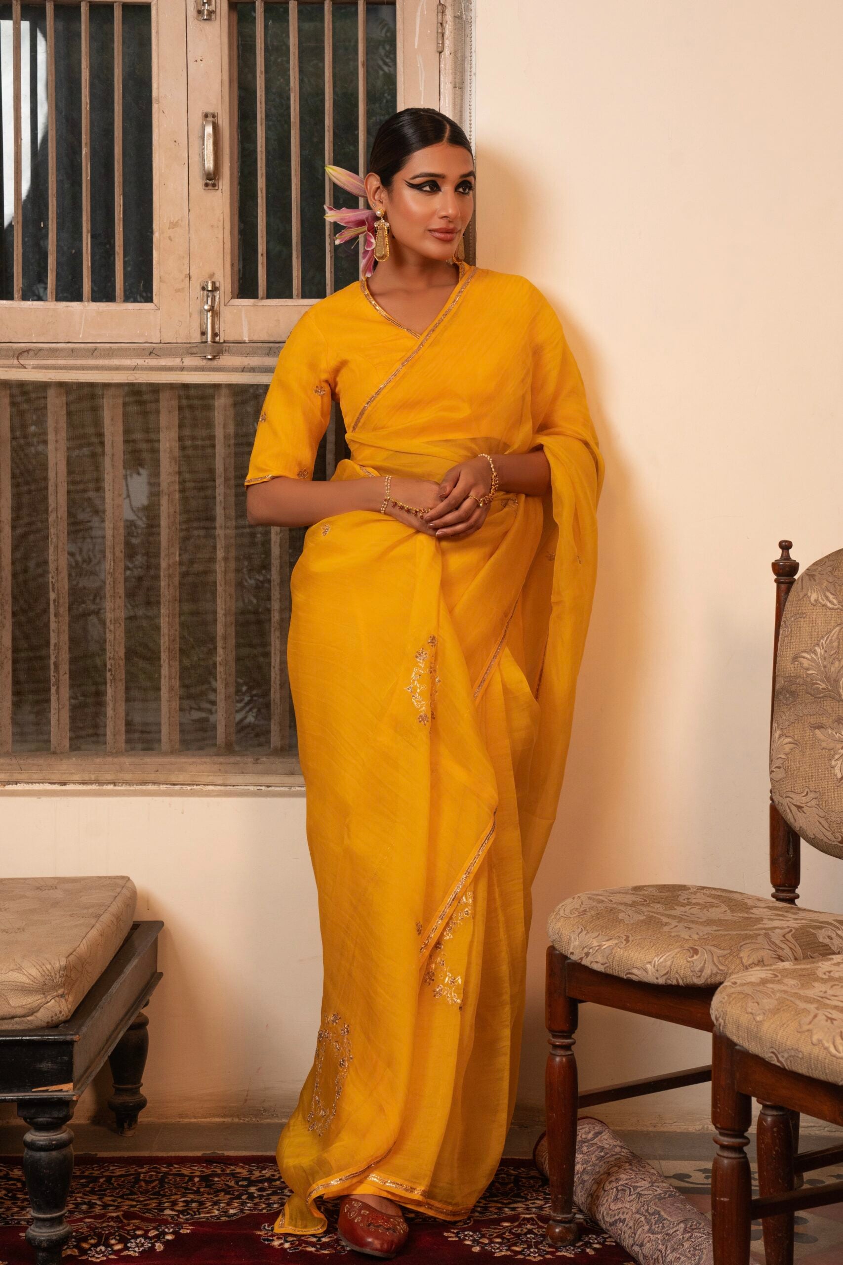 "Gajra" saree - kesariya peela