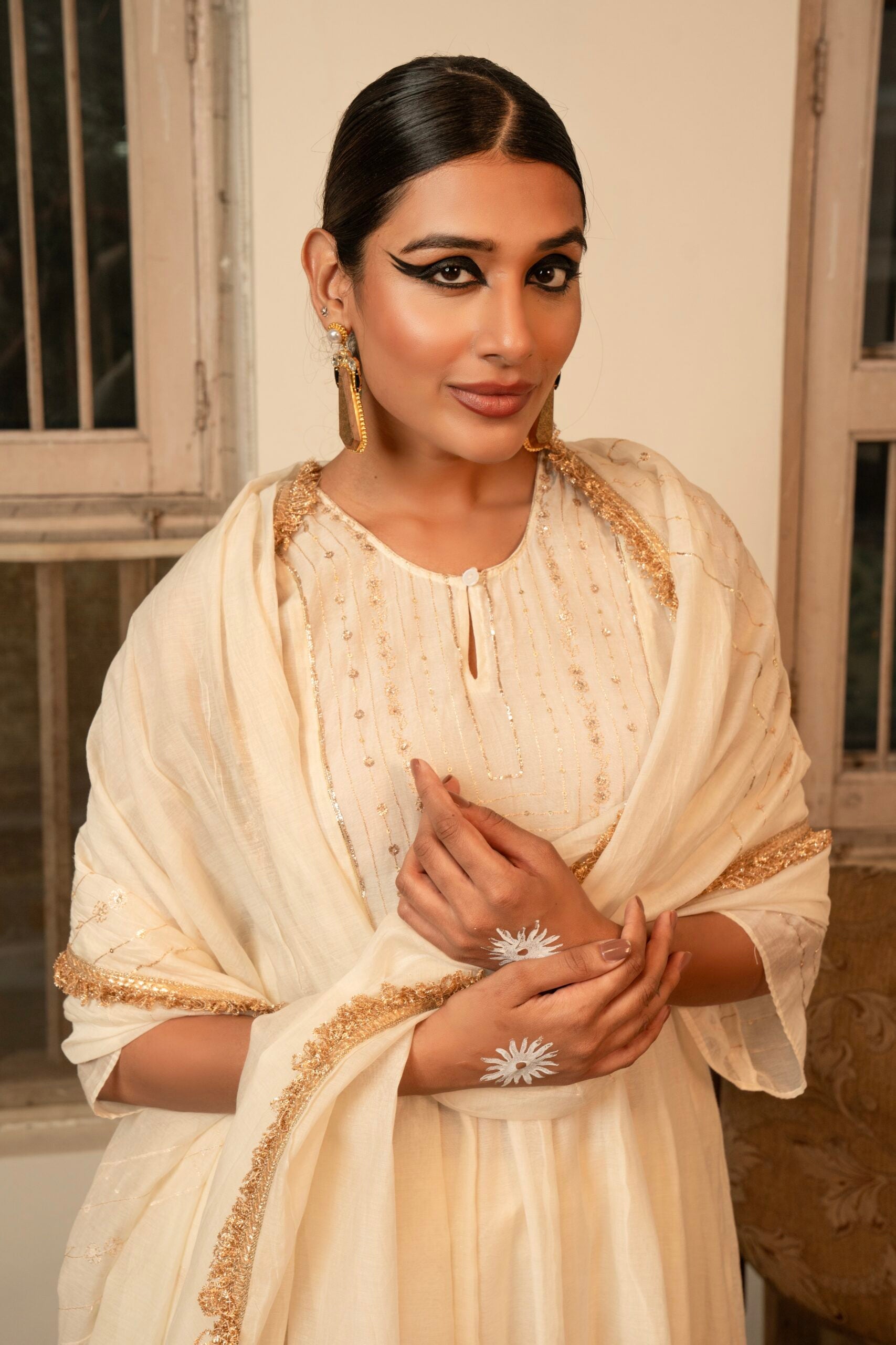 Phool Bel kurta set - Ivory White