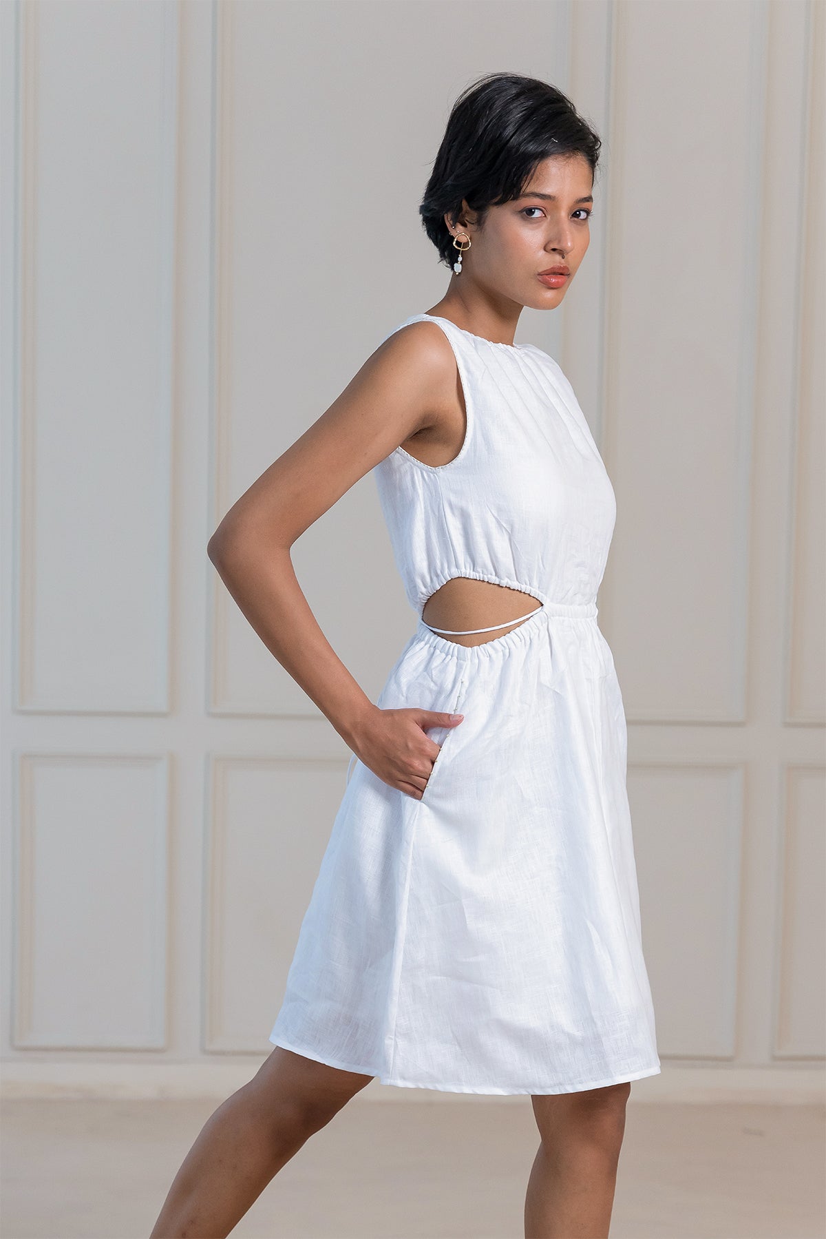 HARLOW LINEN DRESS - White