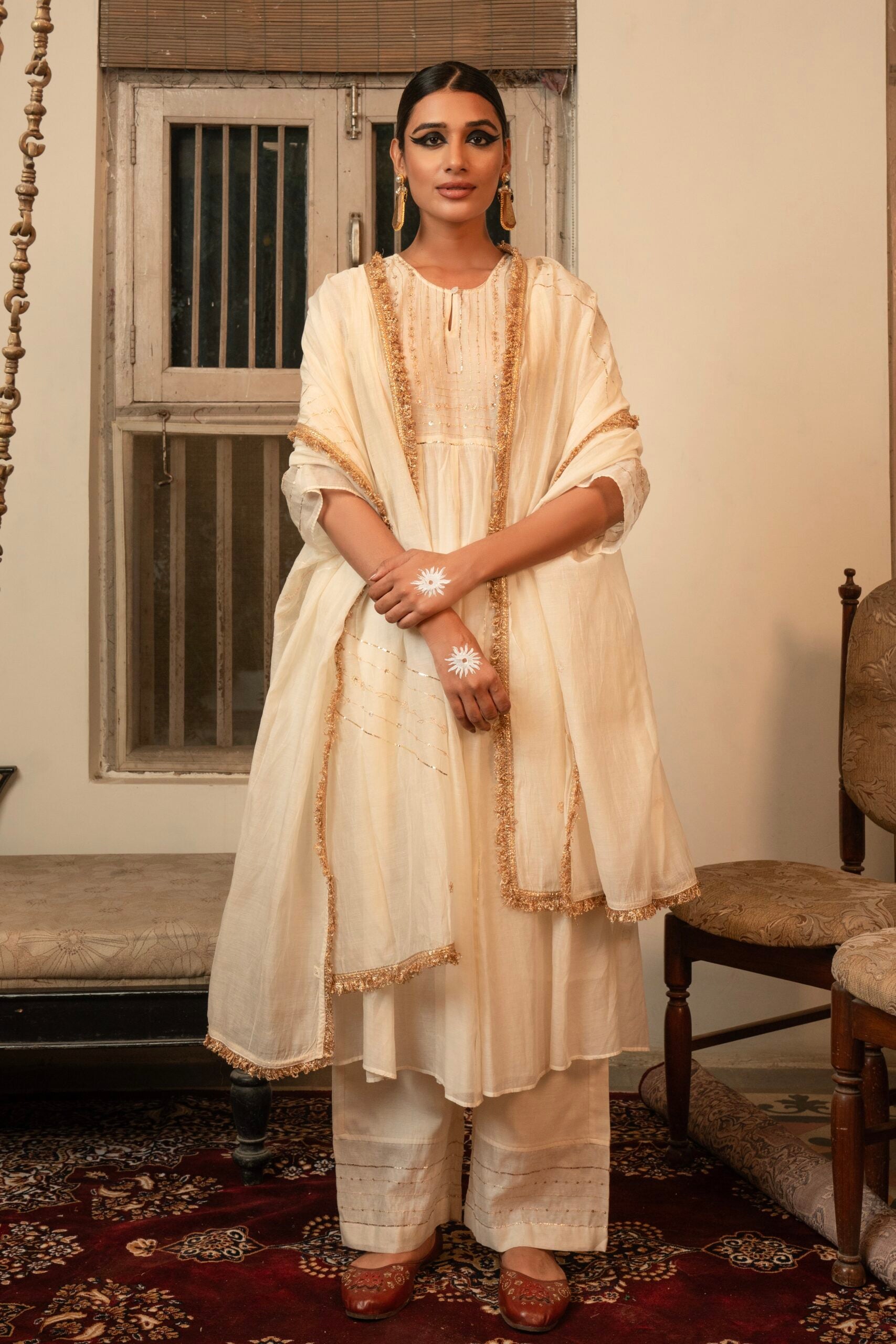 Phool Bel kurta set - Ivory White