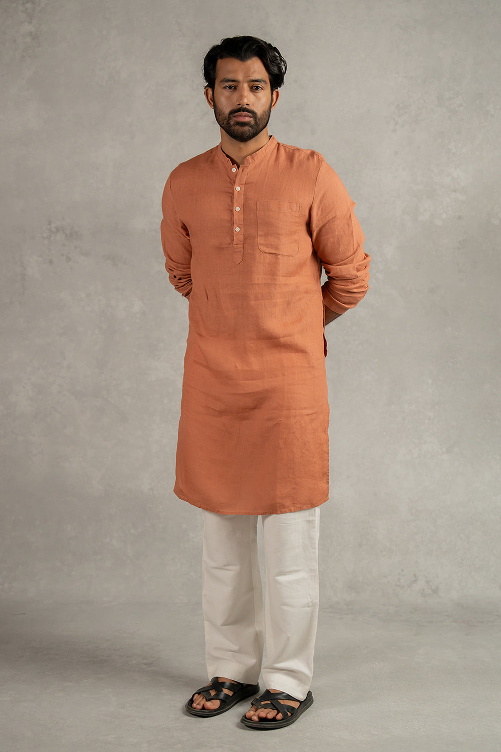 Linen Men Kurta – Sand Brown