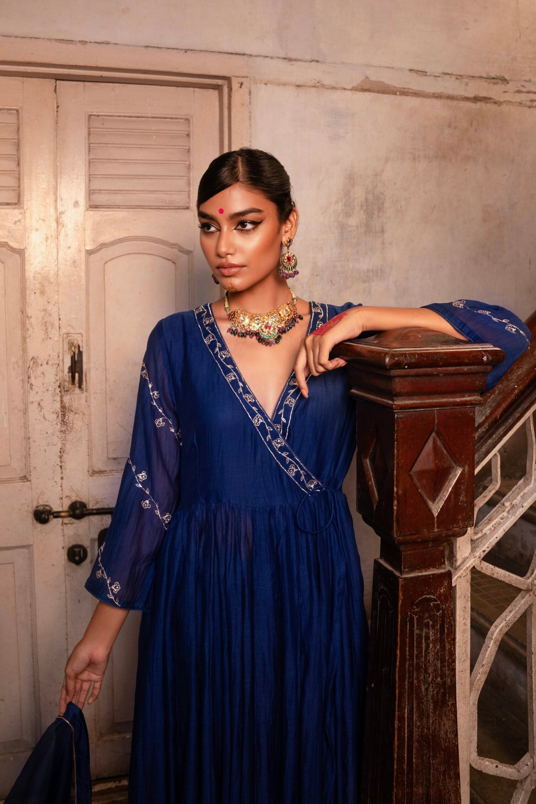 Lehariya Angarkha set - Mayur "Neela"