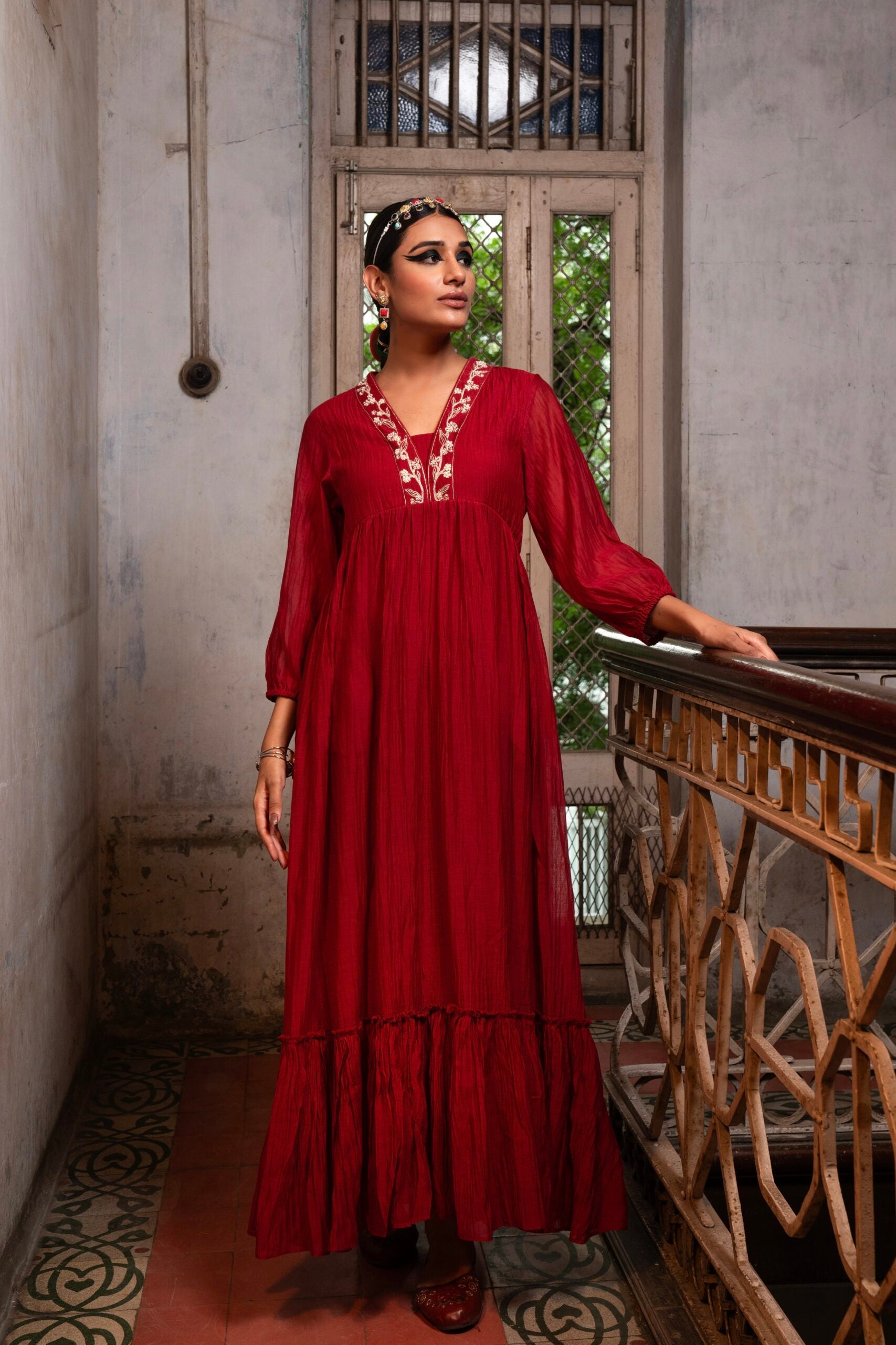 Moti Manek Dress - Sindhoori Laal