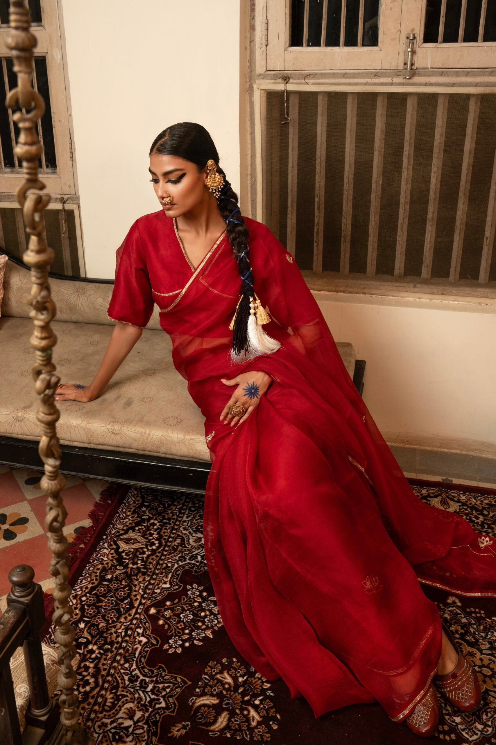 Swarn Kamal Saree - sindhoori laal