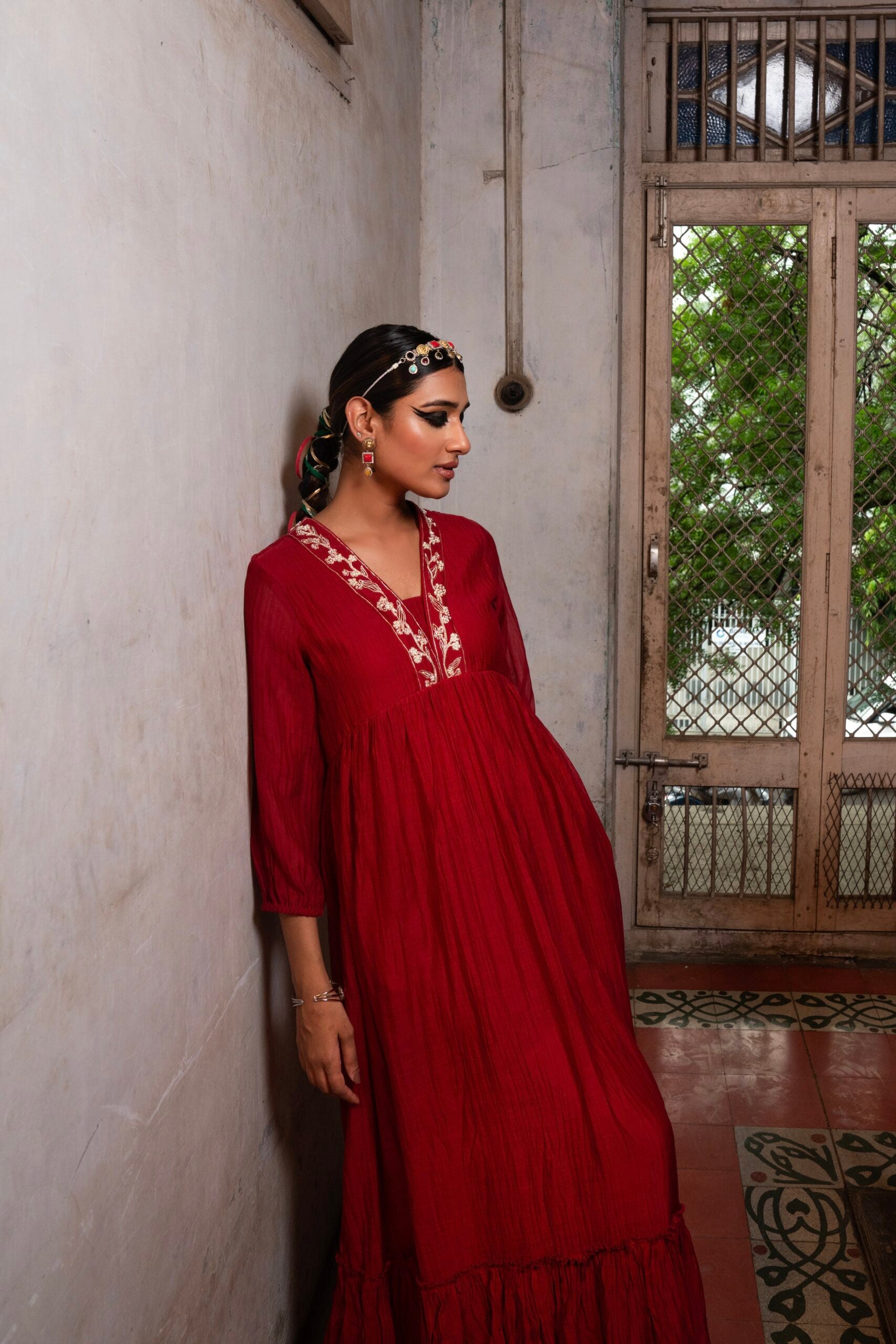 Moti Manek Dress - Sindhoori Laal
