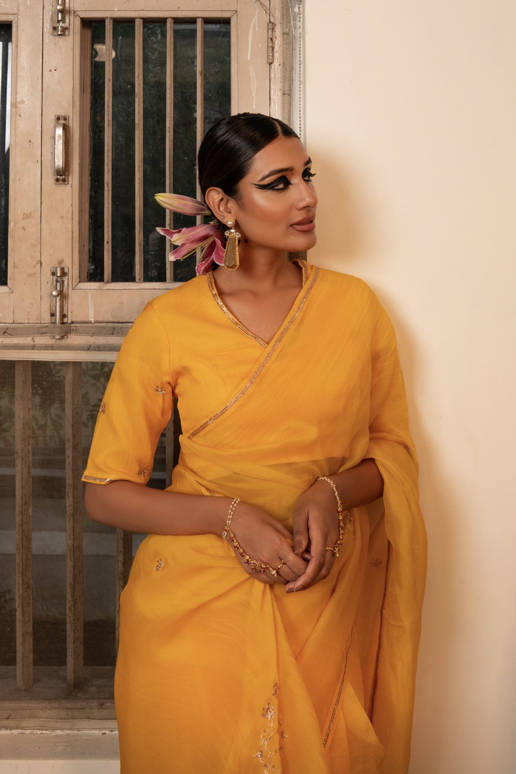 "Gajra" saree - kesariya peela