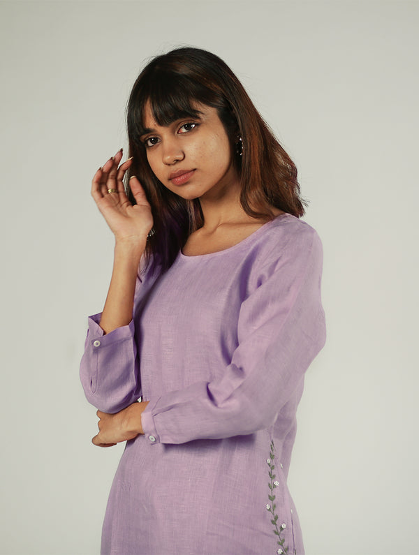 Doris Linen Kurta With Pockets - Mauve Pink