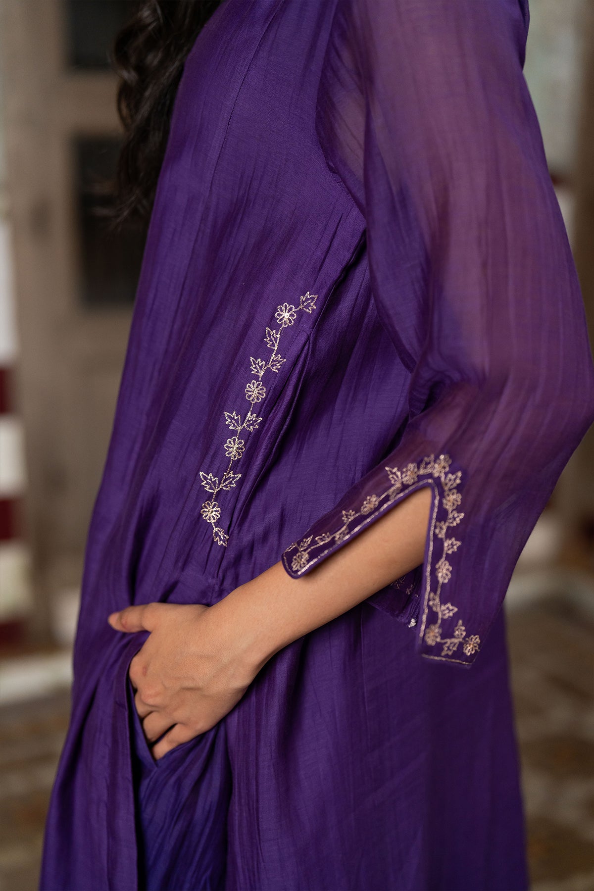 Aashna Chanderi Silk straight panel kurta paired with Pants - Purple