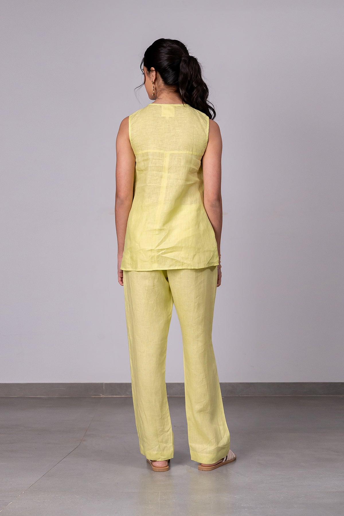 Adriene Linen Box Pleat Flare Top - Lime