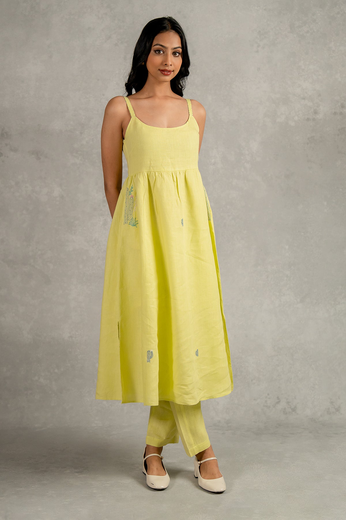 Alicia Strap Panel Dress and Pants set with pockets - Lime