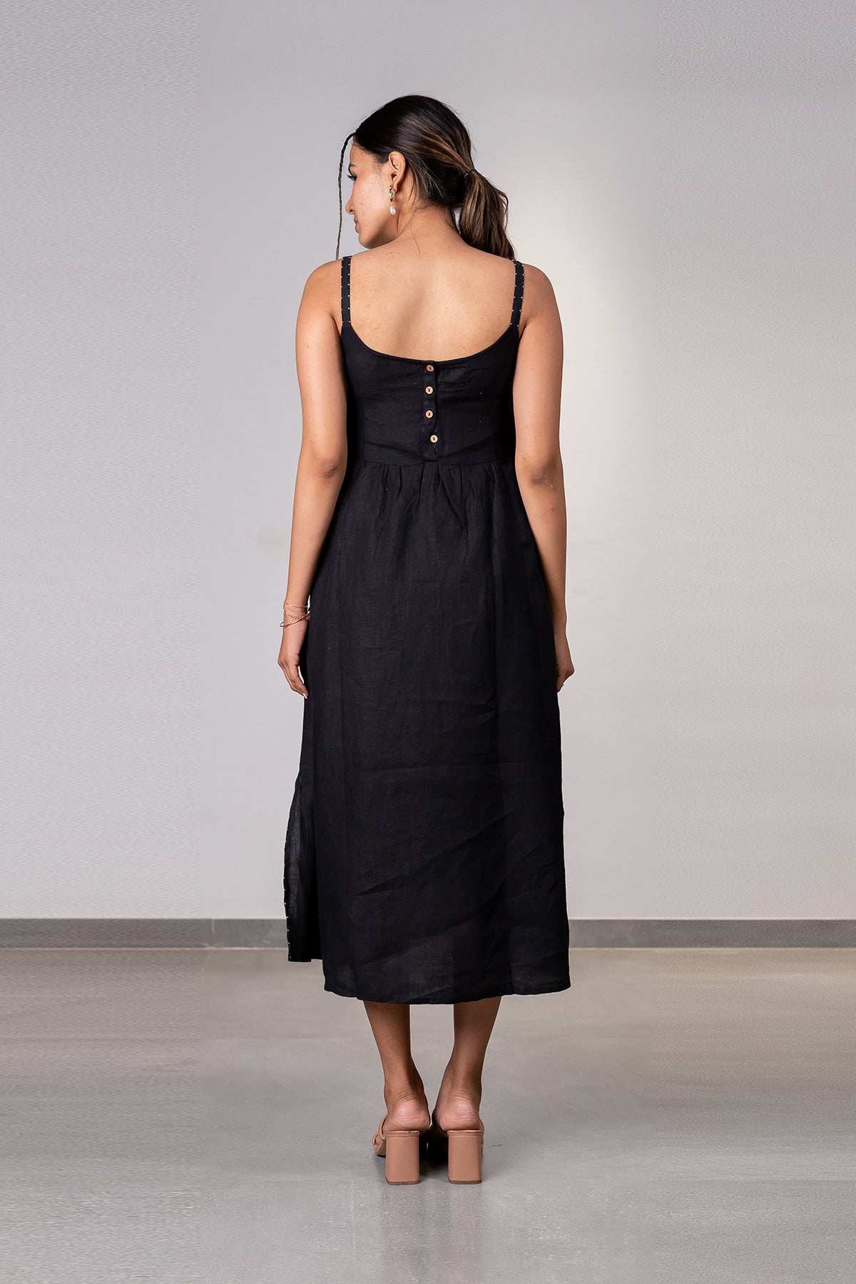 Alicia Strap Panel Dress with pockets - Black
