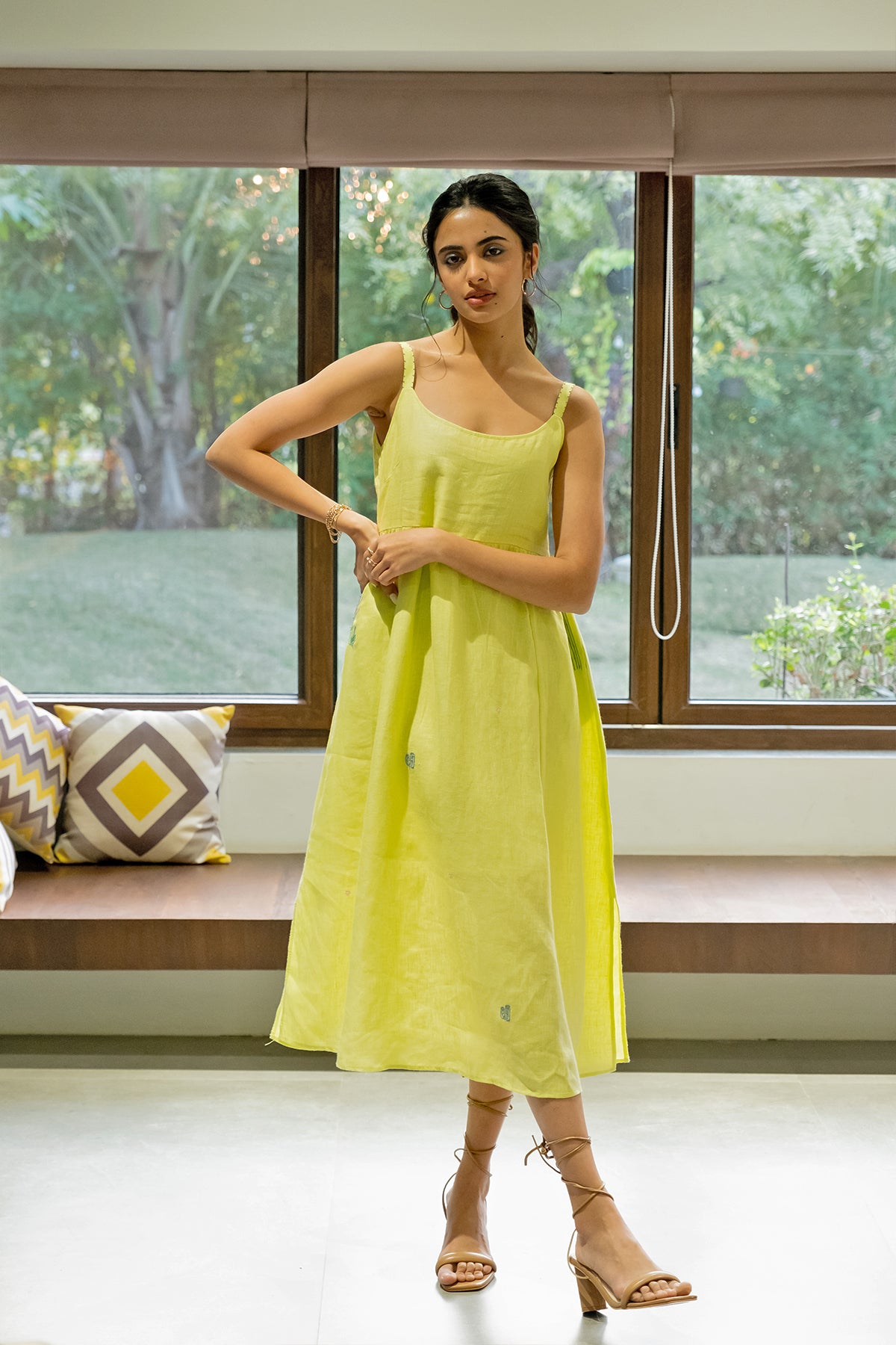 Alicia Strap Panel Dress with pockets - Lime