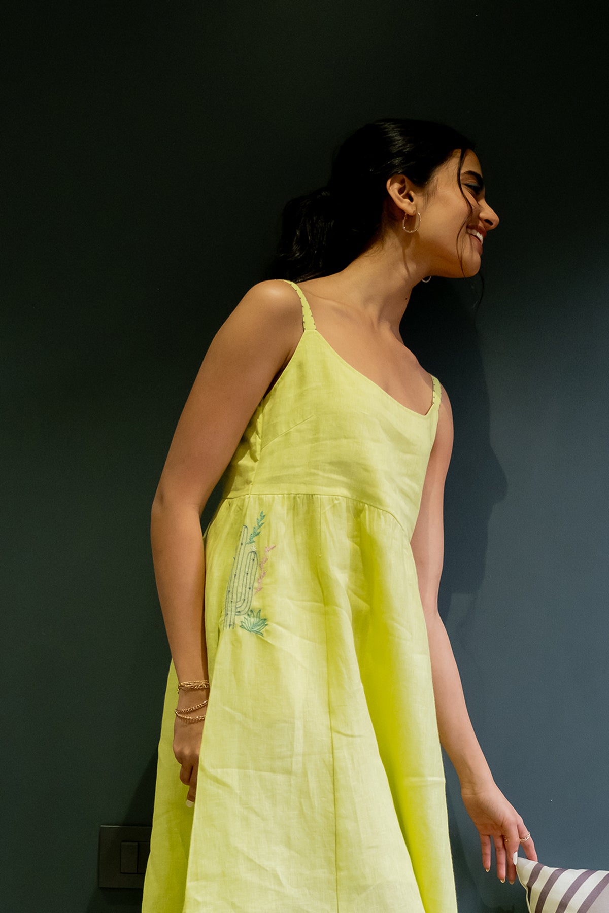 Alicia Strap Panel Dress with pockets - Lime
