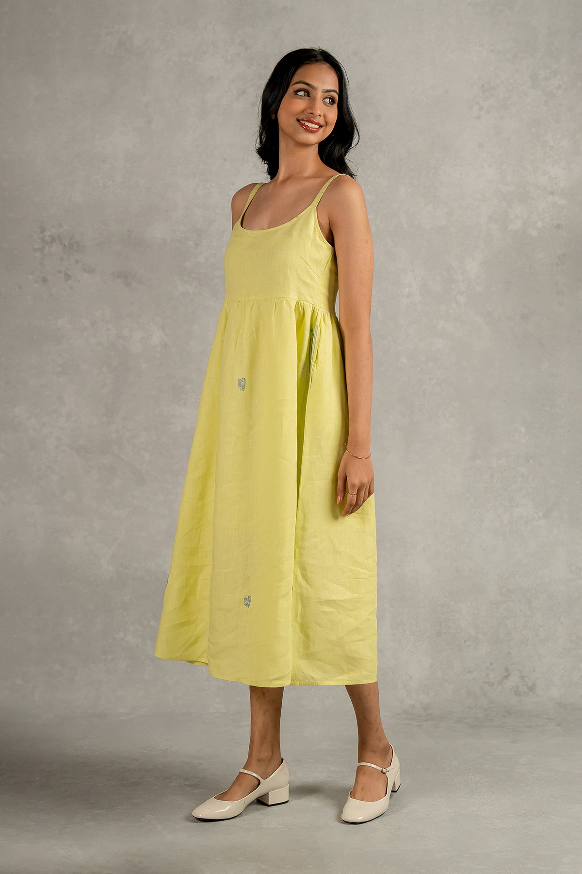 Alicia Strap Panel Dress with pockets - Lime