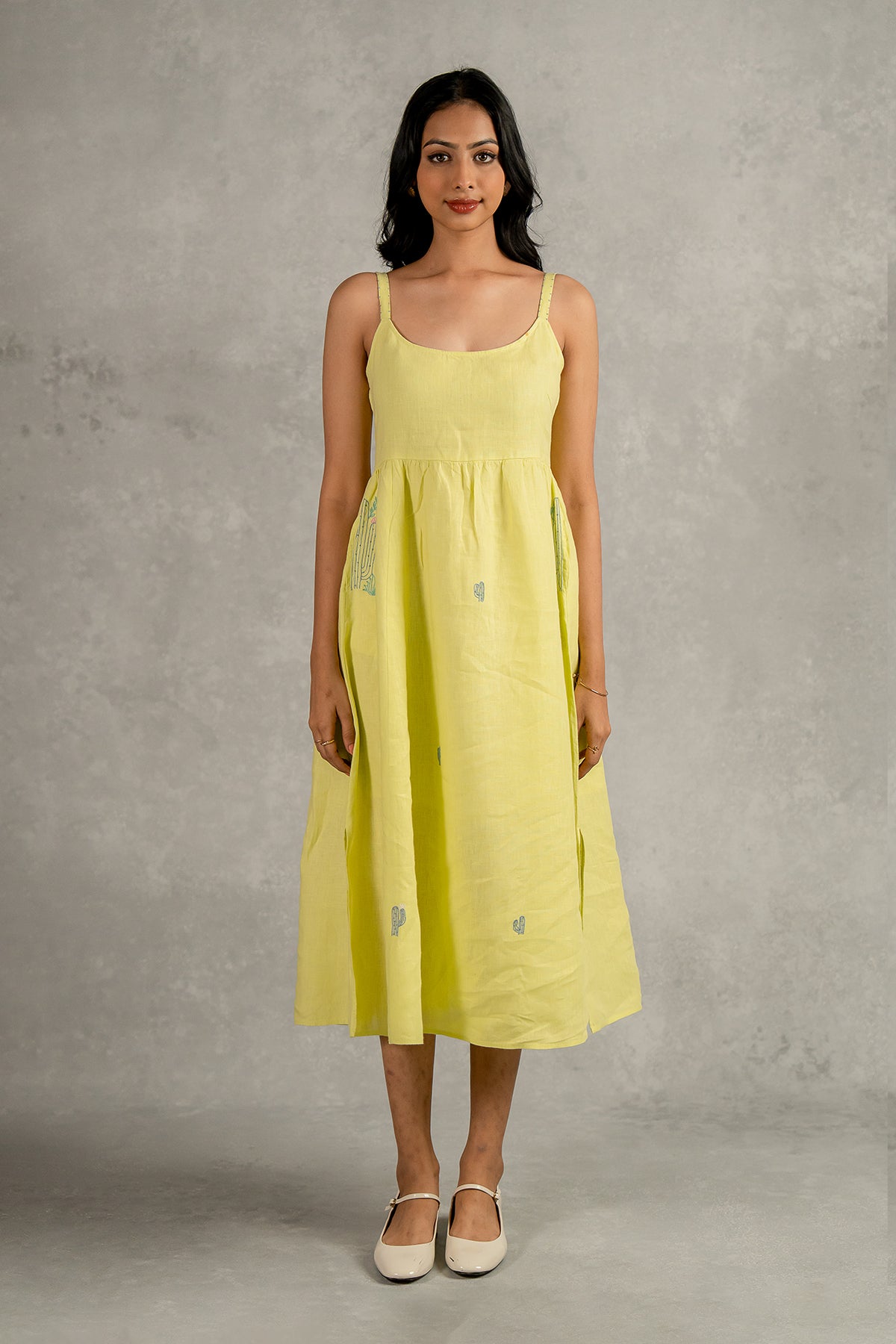 Alicia Strap Panel Dress with pockets - Lime
