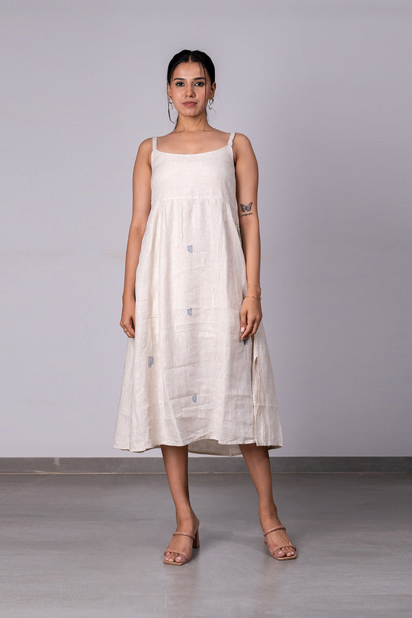 Alicia Strap Panel Dress with pockets - Ecru