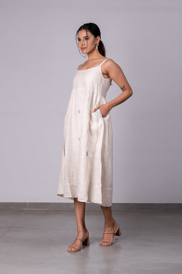 Alicia Strap Panel Dress with pockets - Ecru