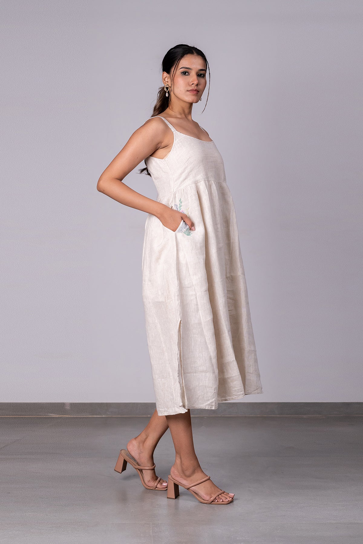 Alicia Strap Panel Dress with pockets - Ecru