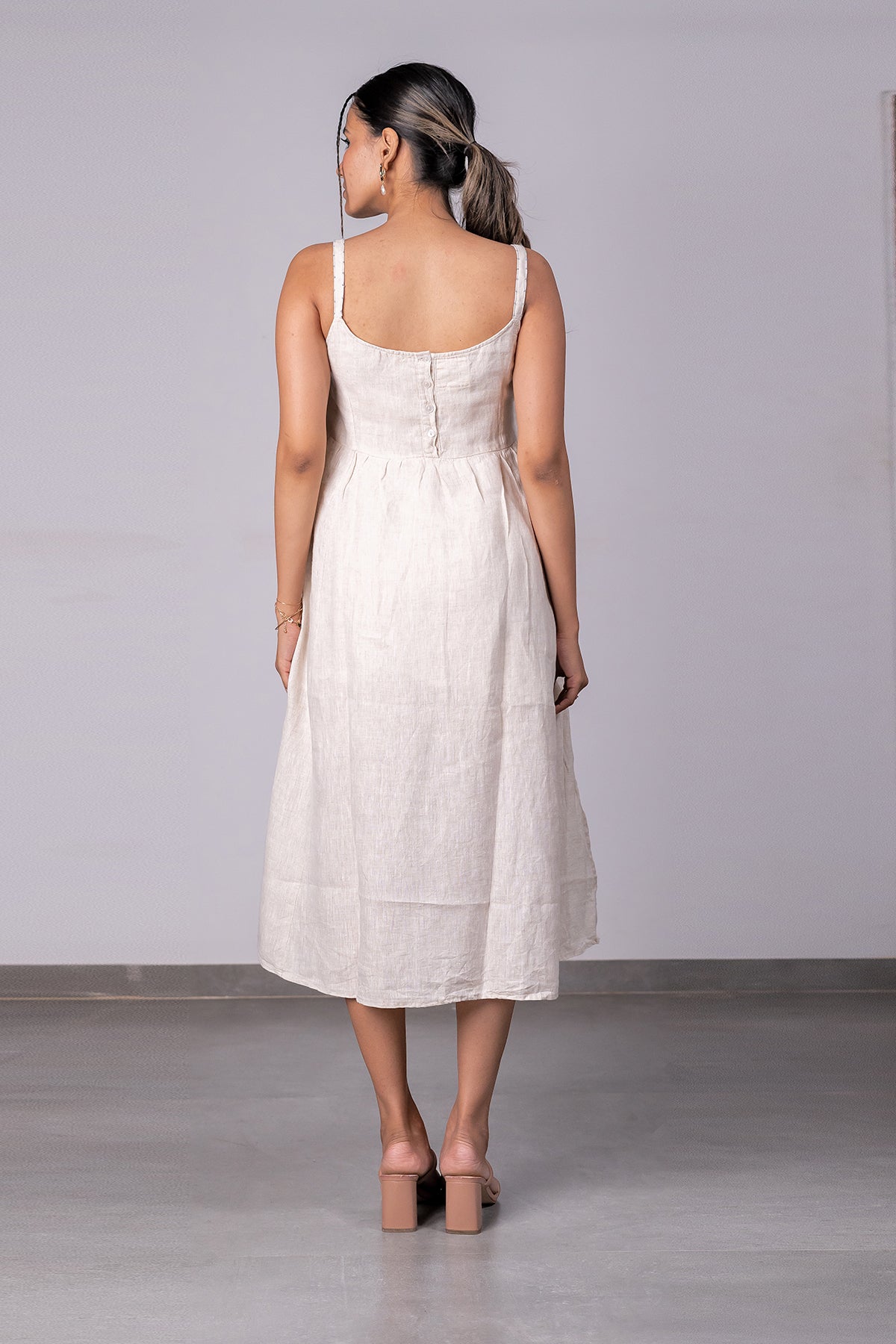 Alicia Strap Panel Dress with pockets - Ecru