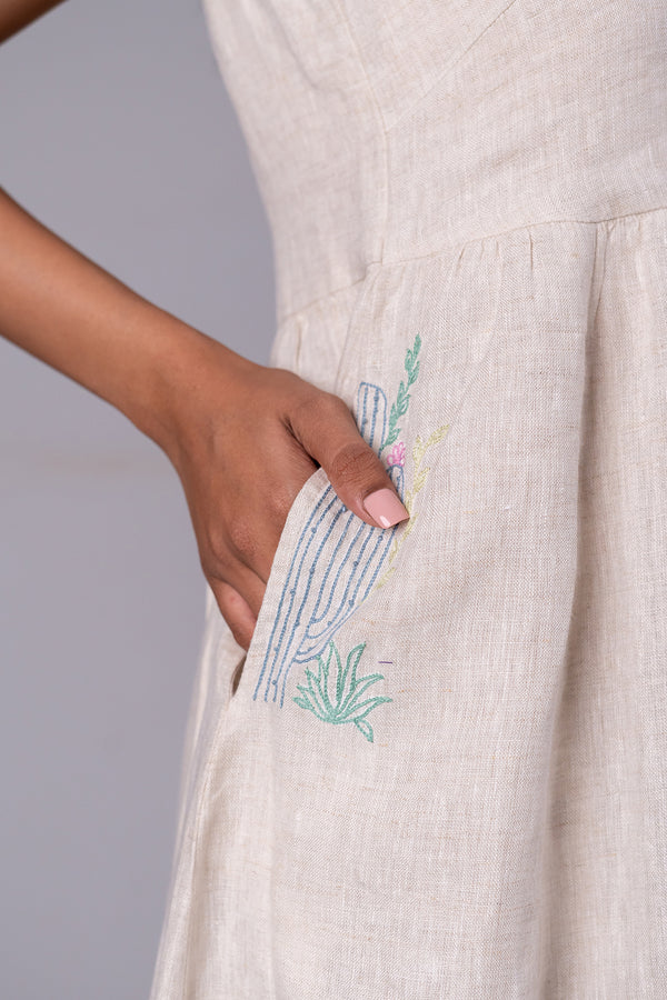 Alicia Strap Panel Dress with pockets - Ecru