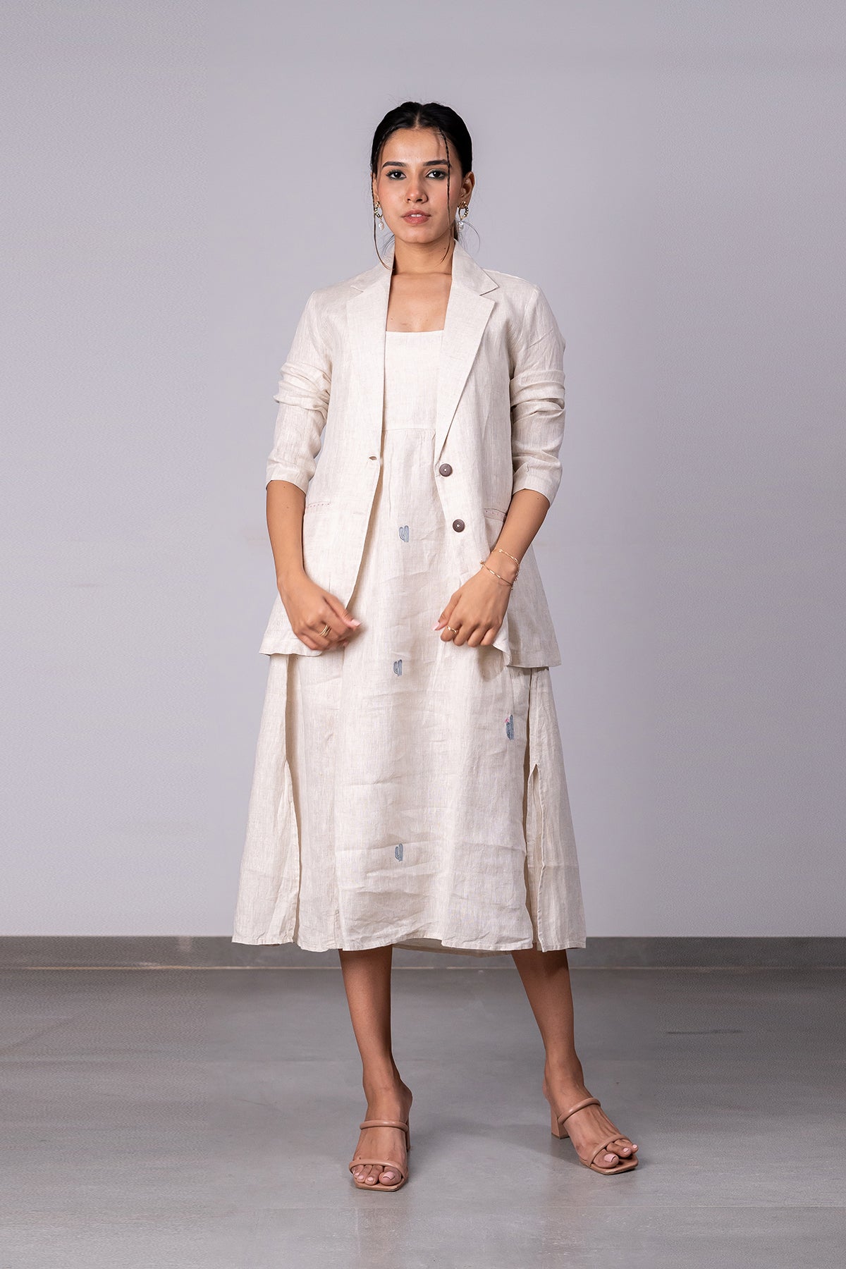 Alicia Strap Panel Dress with pockets - Ecru