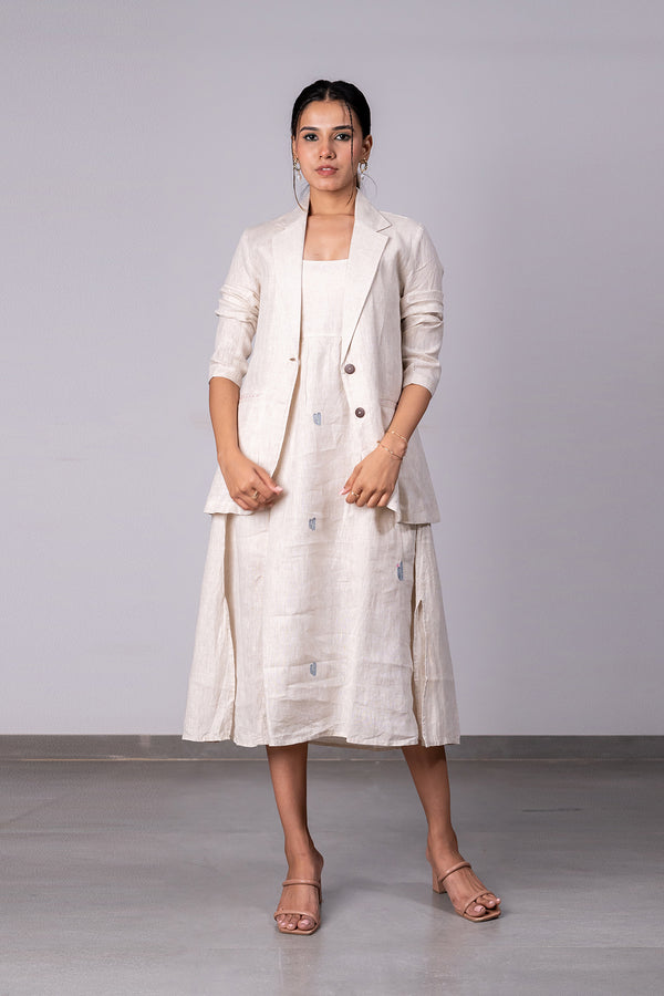 Alicia Strap Panel Dress with pockets - Ecru