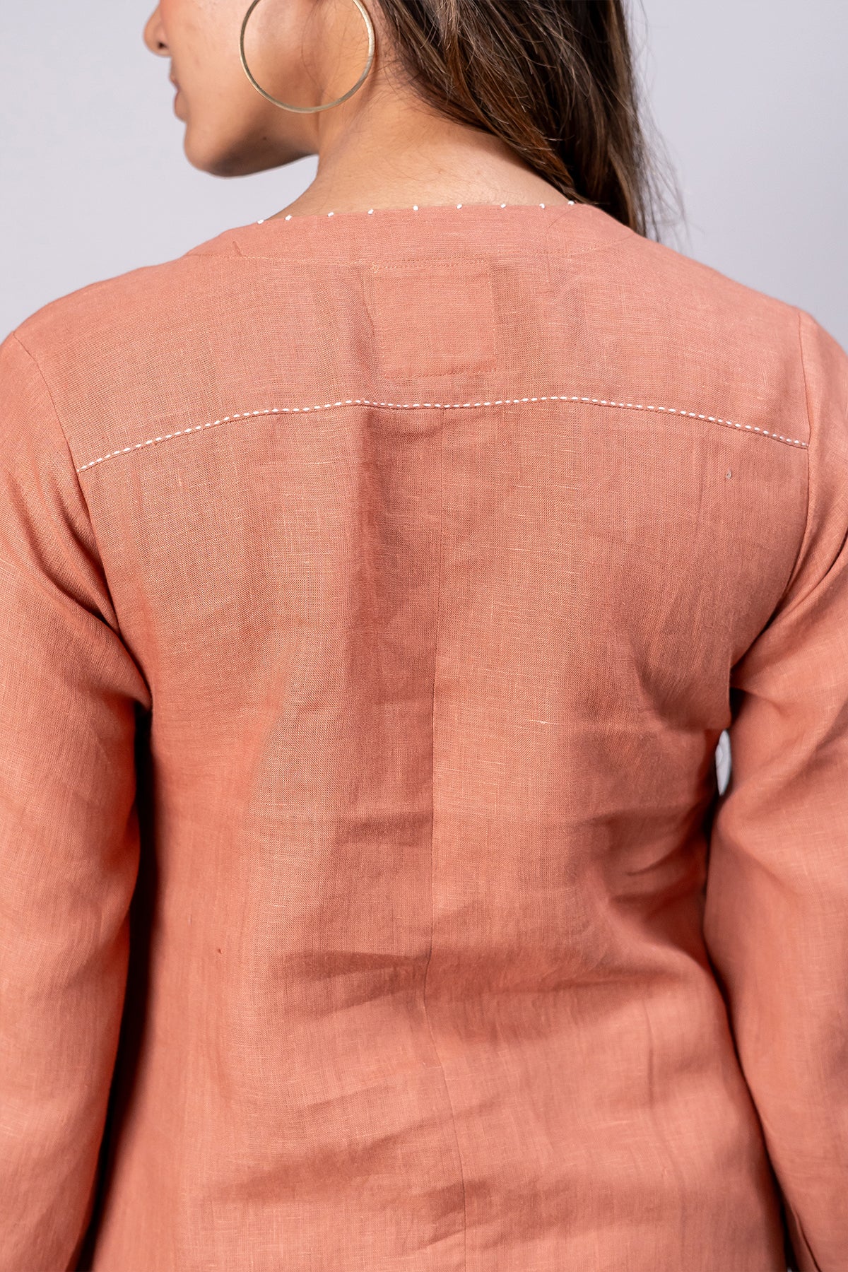 Ana Linen V-Neck Kurta- Pants Set With Pockets – Sand Brown