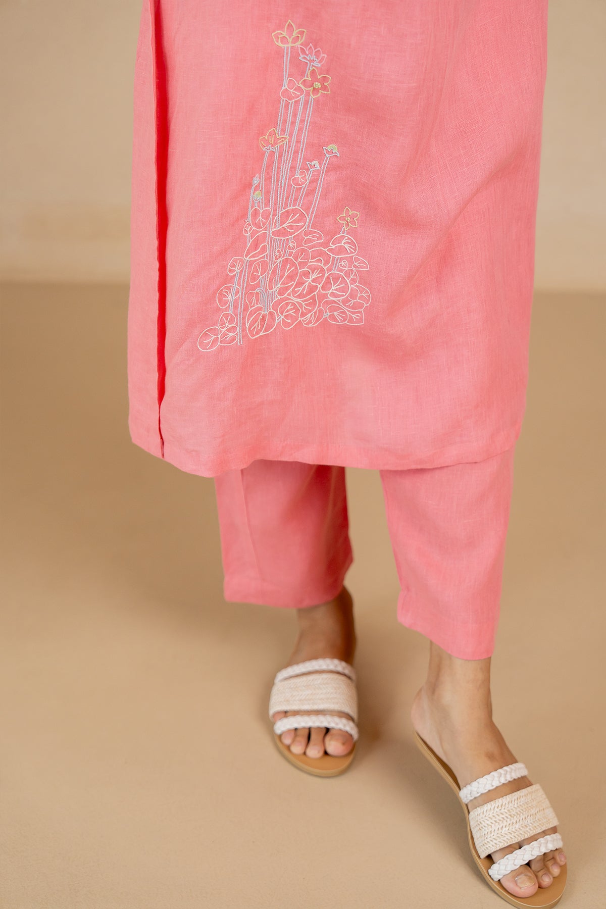 Ana-Linen-V-Neck-Kurta-and-Pants-Set-With-Pockets-Flamingo-Pink-