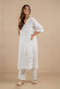 Aqua Linen V-Neck Kurta and Pant set- Marble White