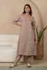 Aqua Linen V-Neck Kurta and Pant set- Mud