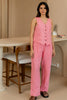 Barbara Linen Vest with welt pockets - Flamingo Pink