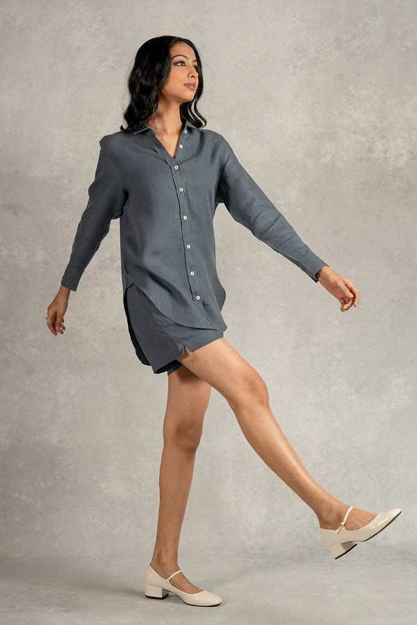 Bobby Linen Drawstring Shorts With Pockets – Charcoal Grey