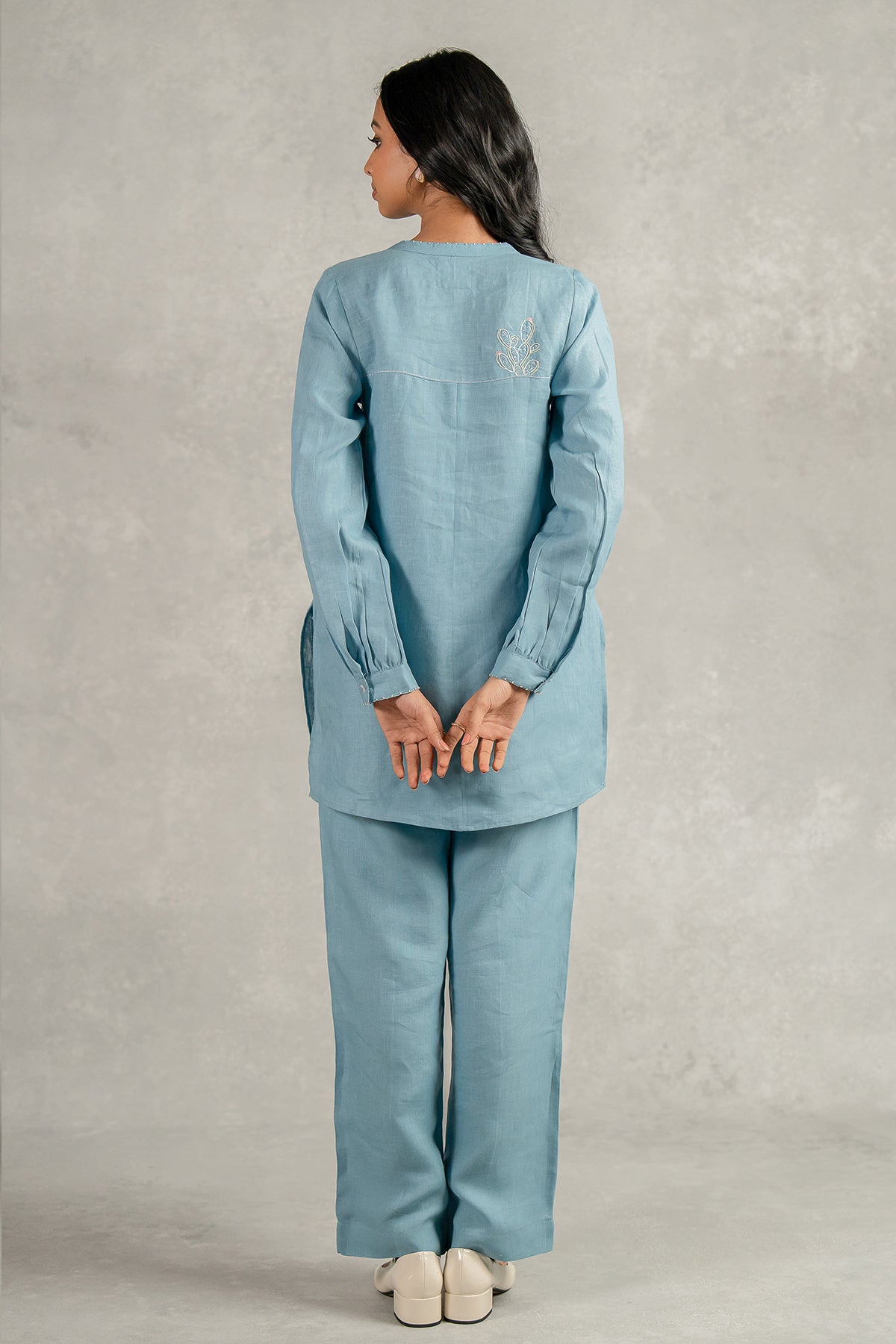 Camila Linen Top with Pockets - Icy Blue