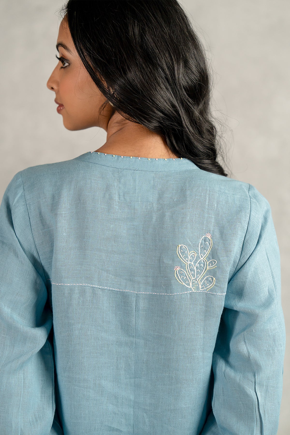 Camila Linen Top with Pockets - Icy Blue